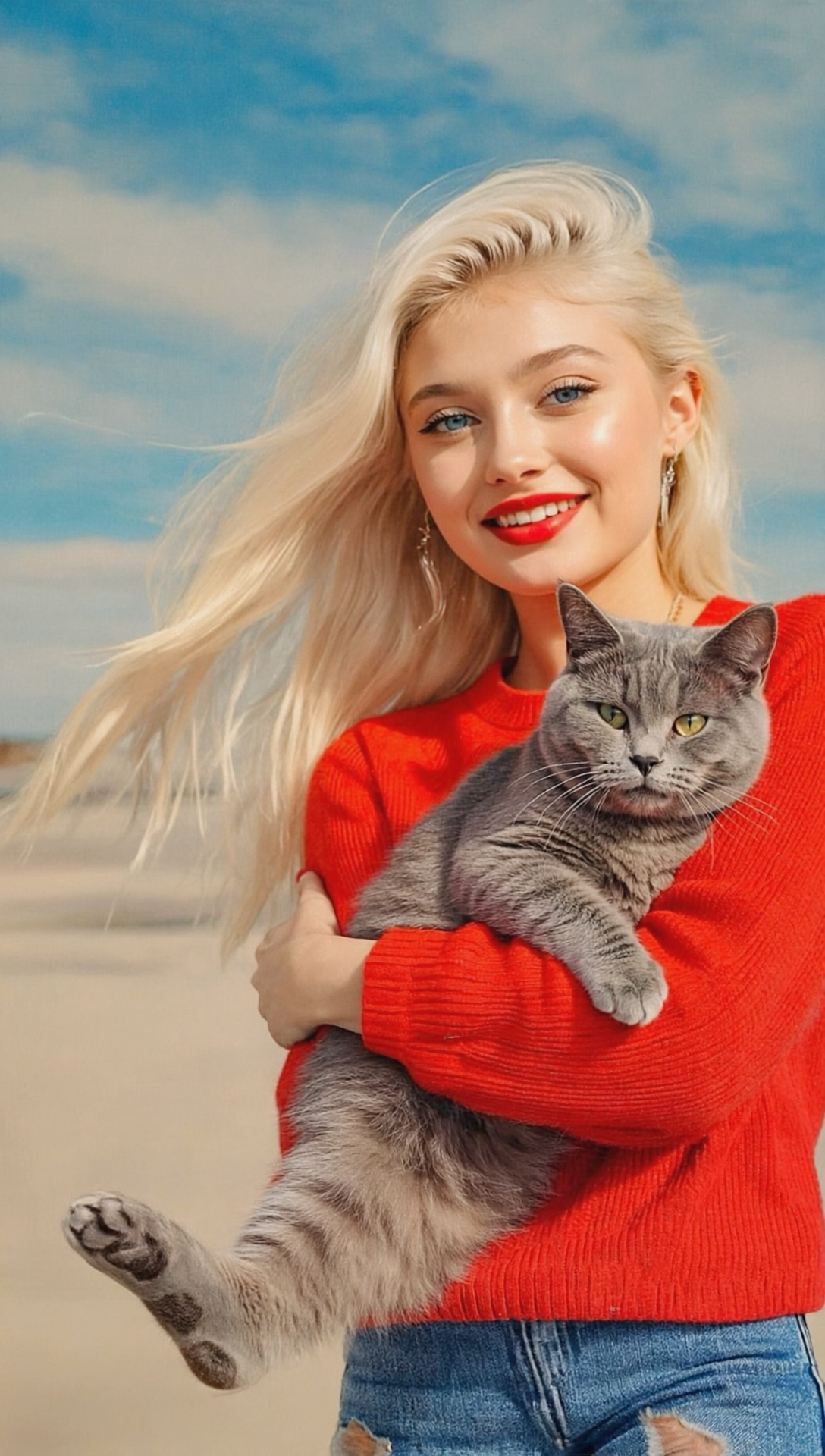 Free photo Wallpaper on your phone, cats and girls posing for a photographer