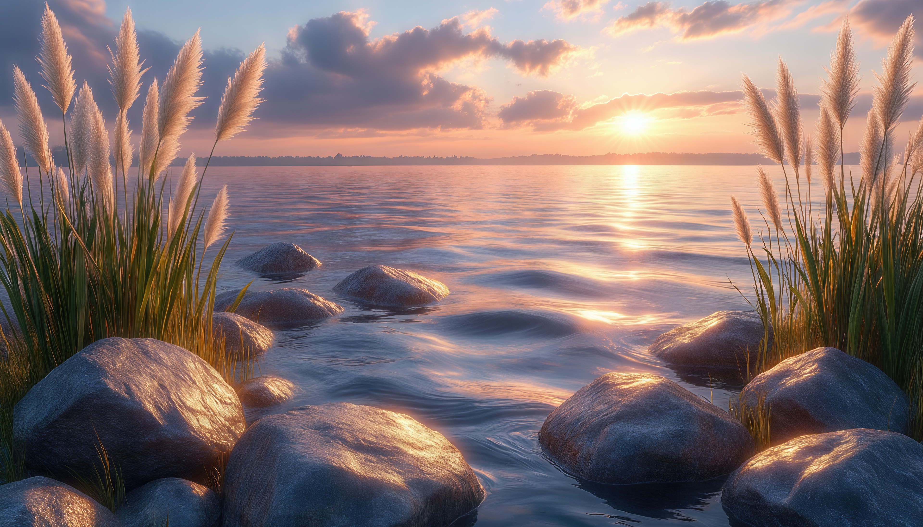 Бесплатное фото Озеро в объятиях заката, природа в тишине.