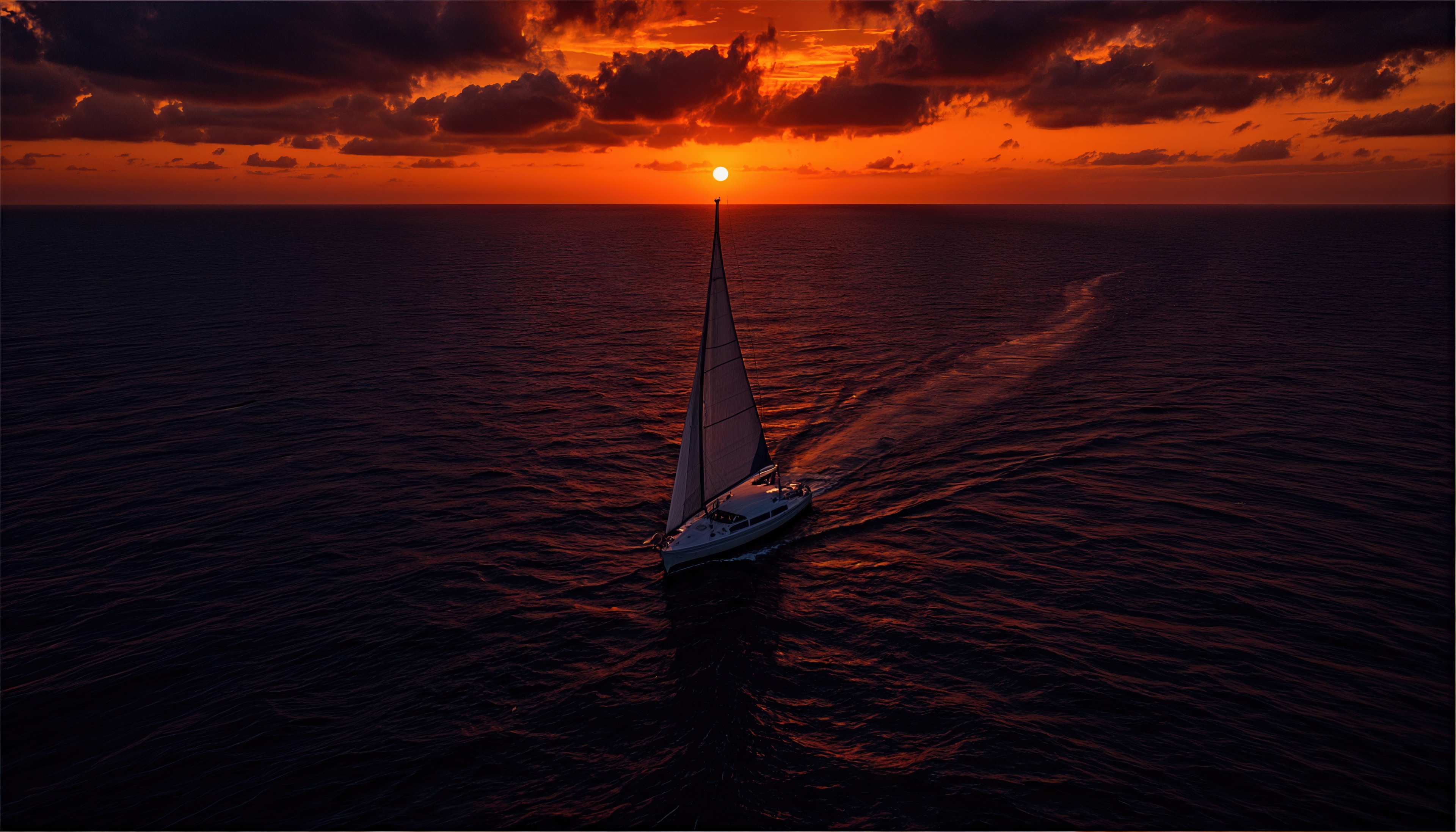 Бесплатное фото Парусная яхта скользит по морю на фоне закатного неба.