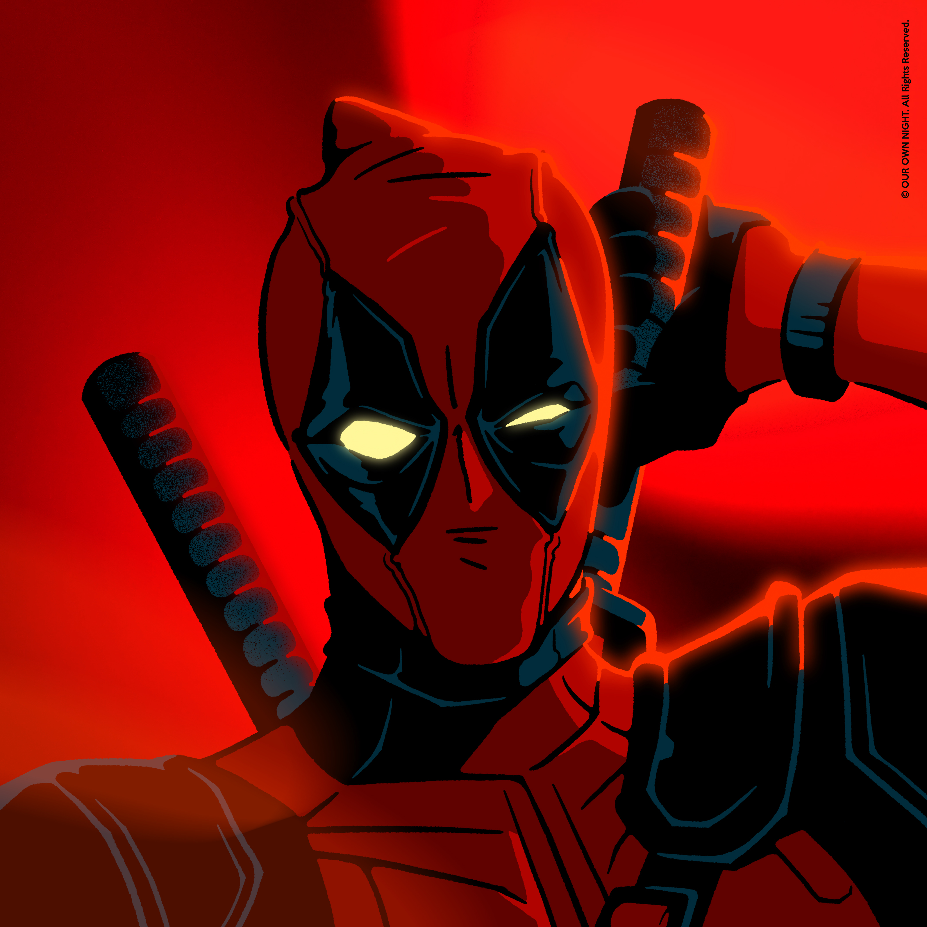 Drawing of Deadpool on a red background