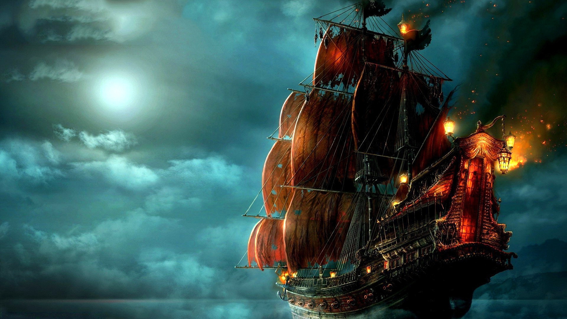 海盗船在夜空的背景中