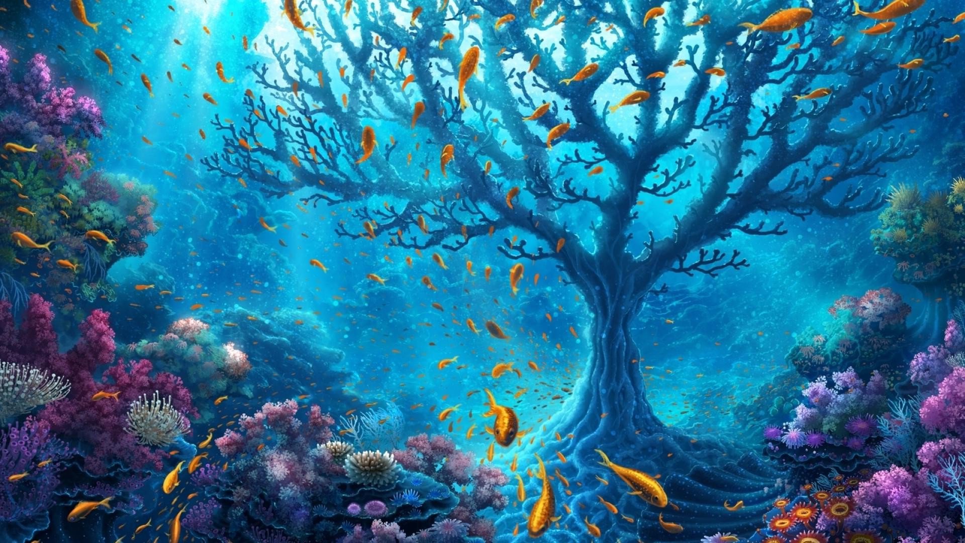 A large tree at the bottom of the seabed