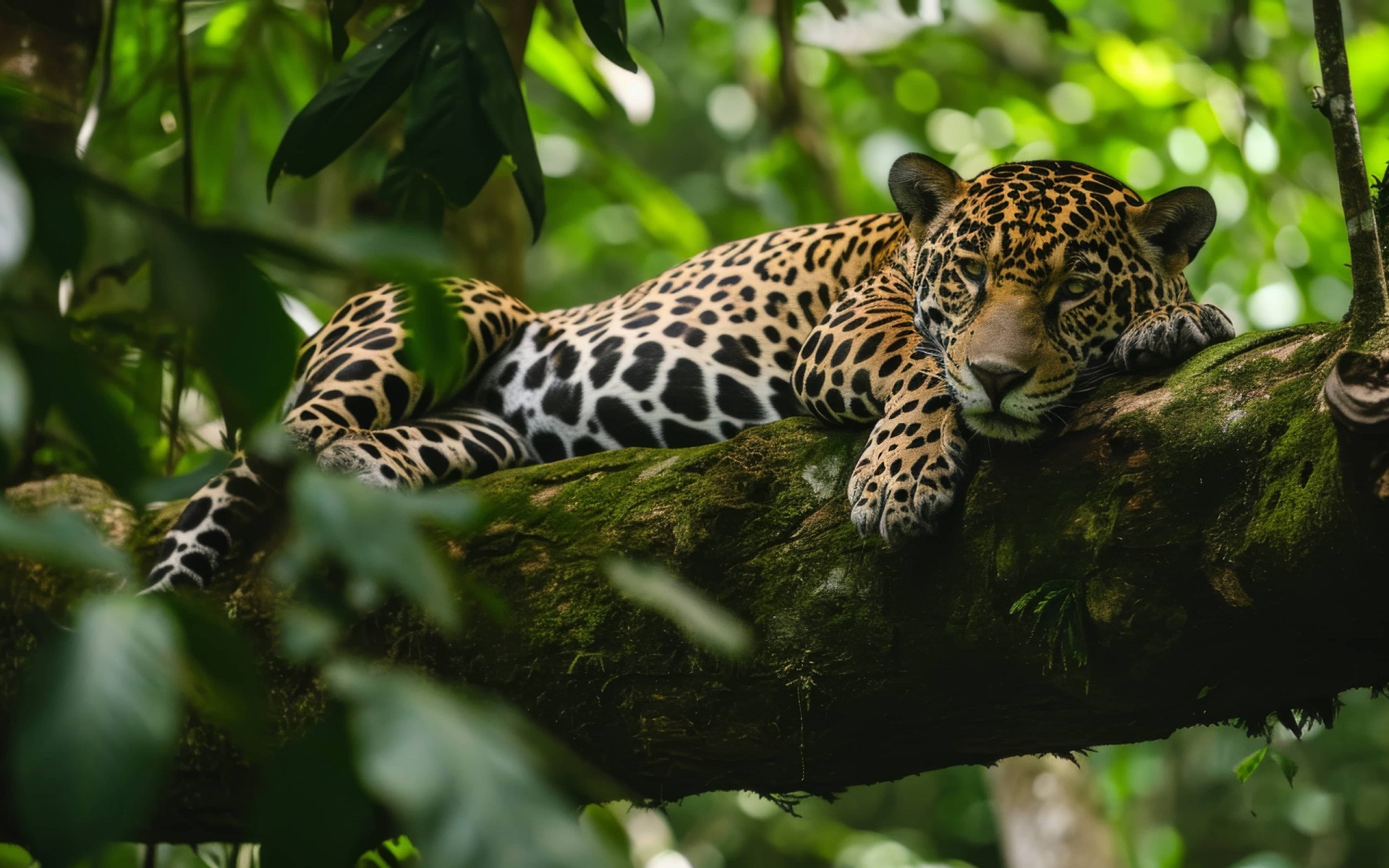 Free photo A jaguar in a tree