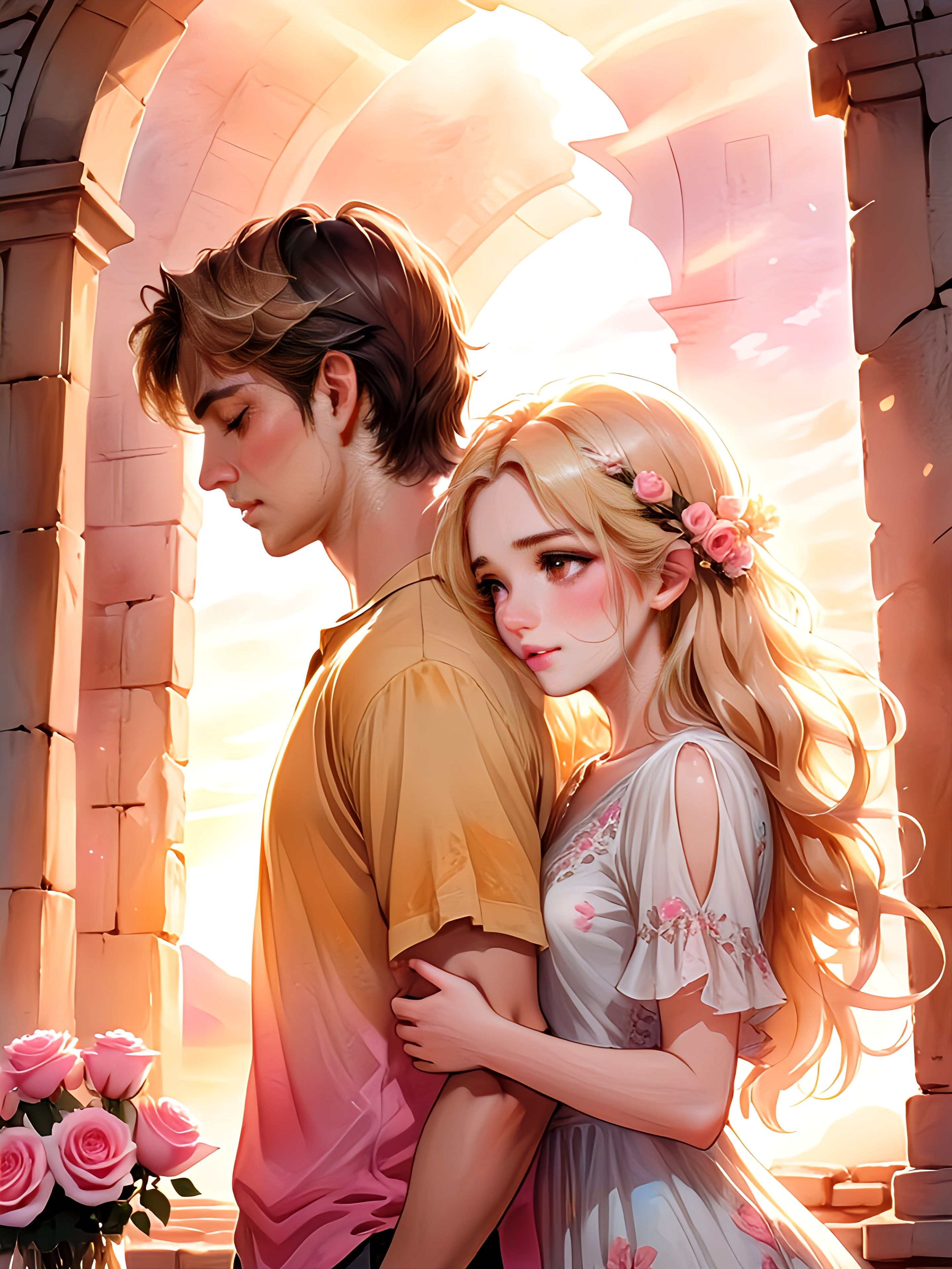 Free photo A guy and a girl against the sunset