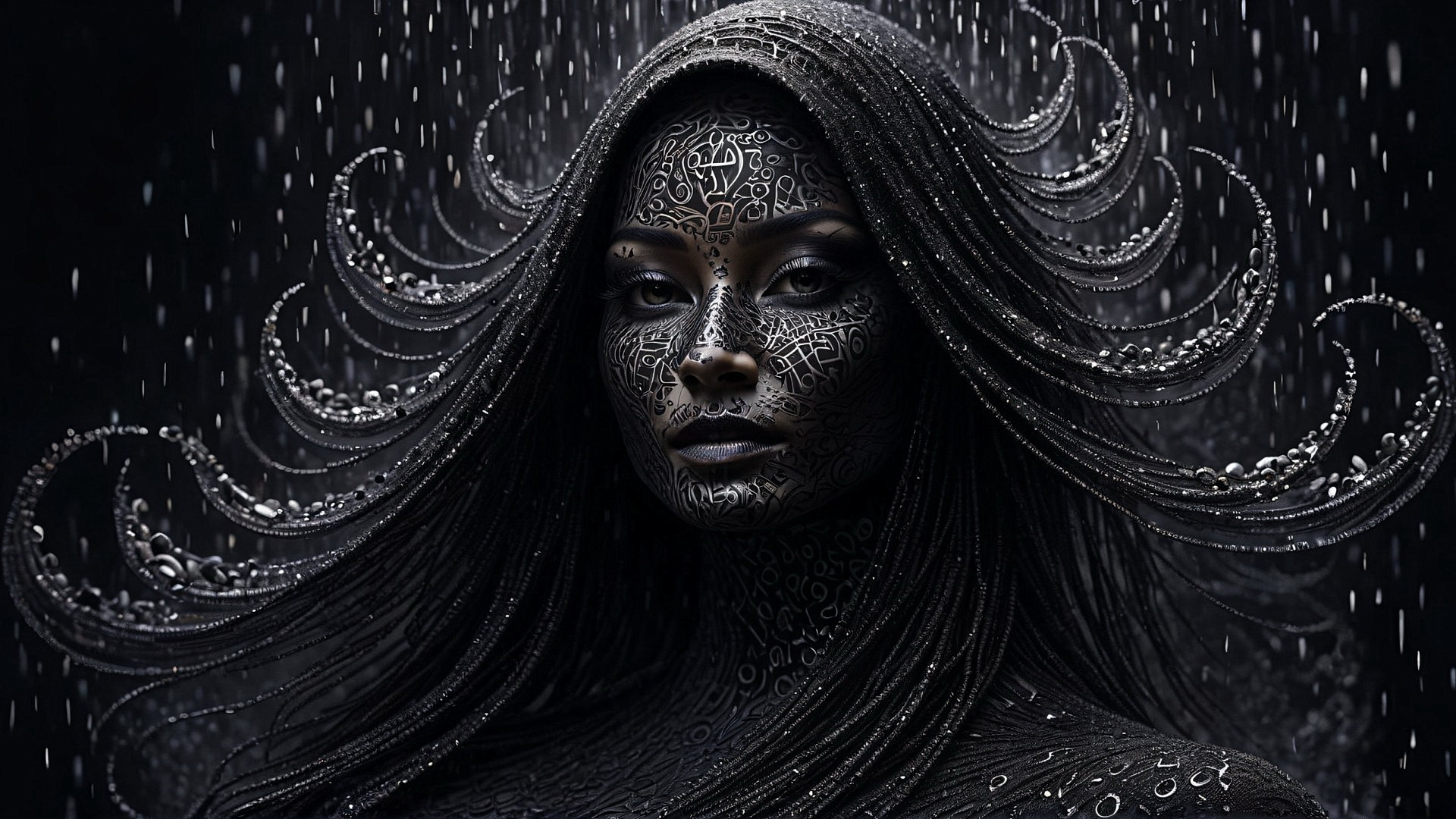 Бесплатное фото Портрет фантастической девушки на черном фоне