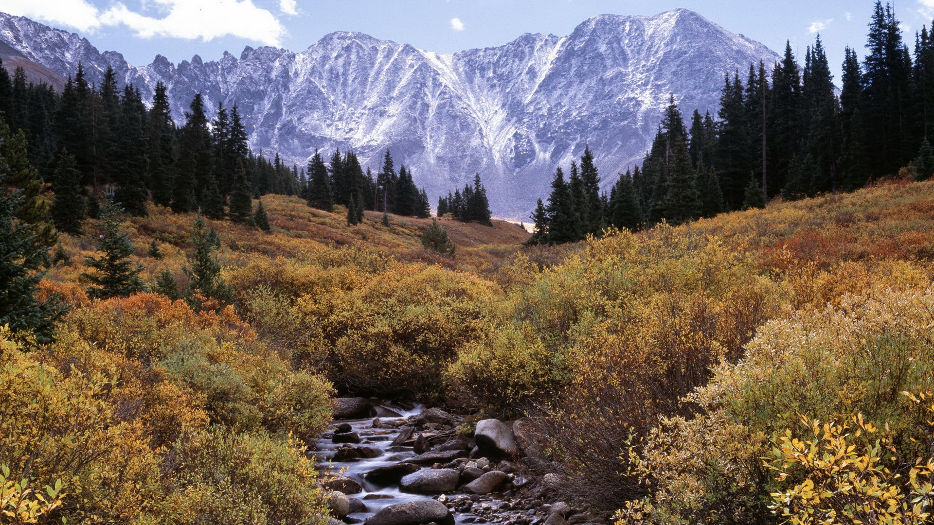 Free photo A beautiful spot by the creek with the mountains as a backdrop