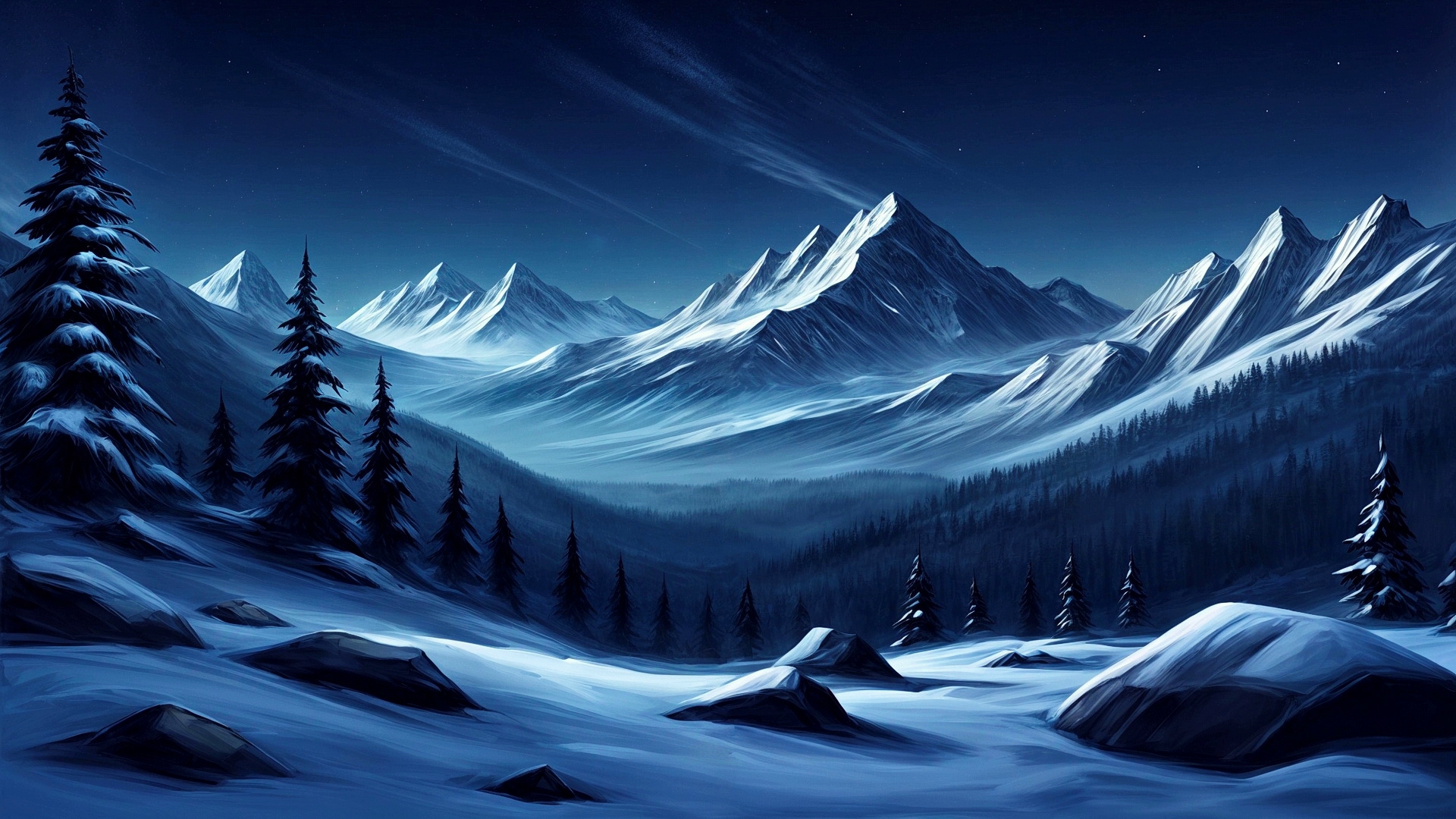 Бесплатное фото Камни и хвойный лес на фоне гор зимой