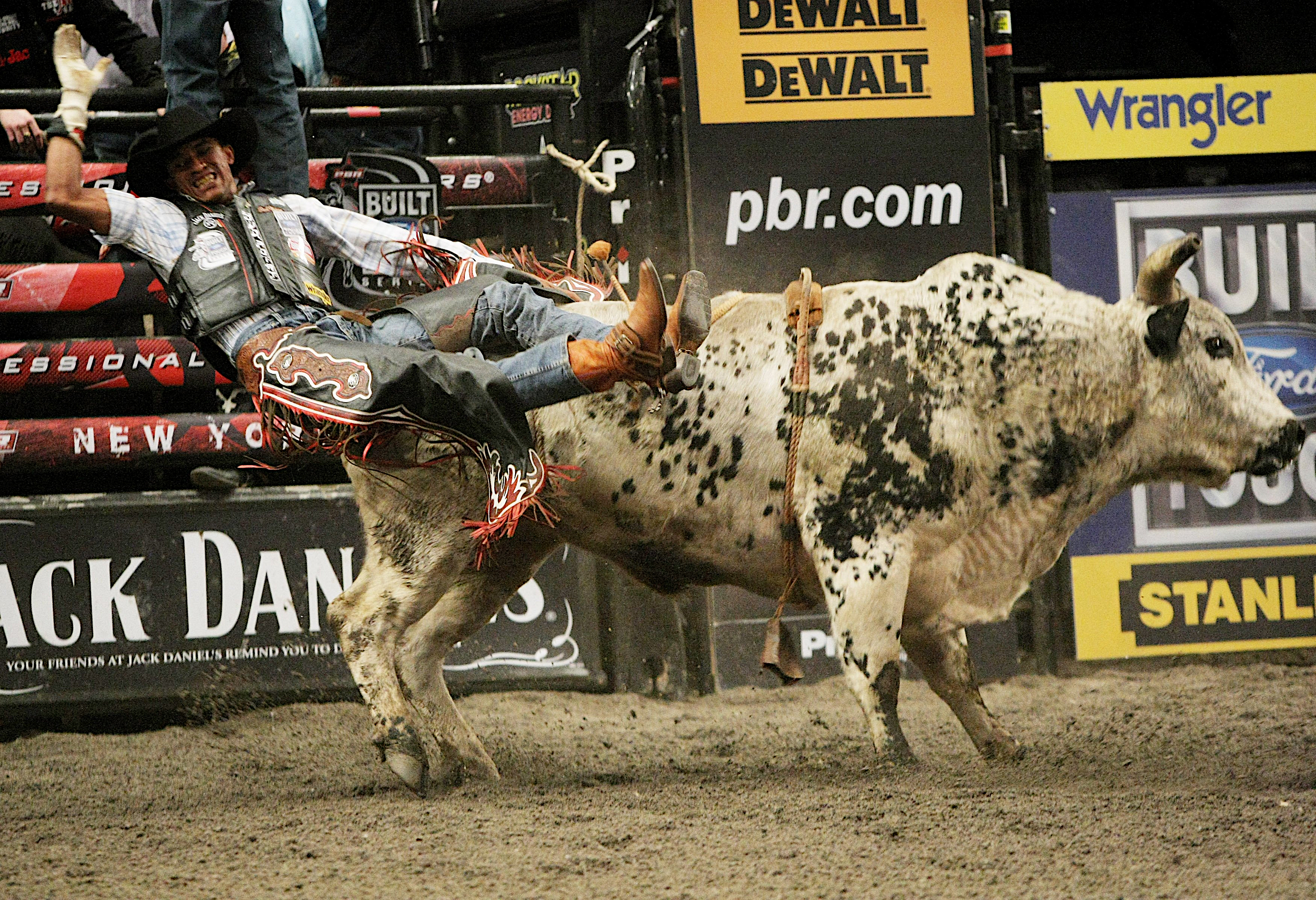 Free photo A man falls off a bull