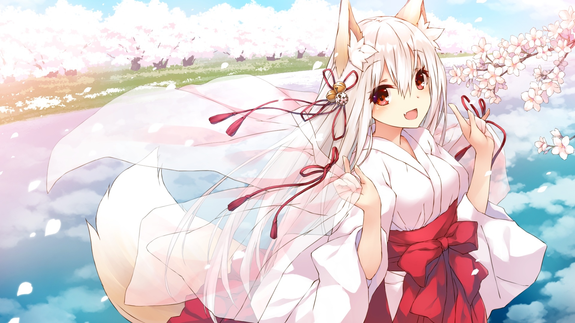 Wallpapers wallpaper anime fox girl miko cute on the desktop