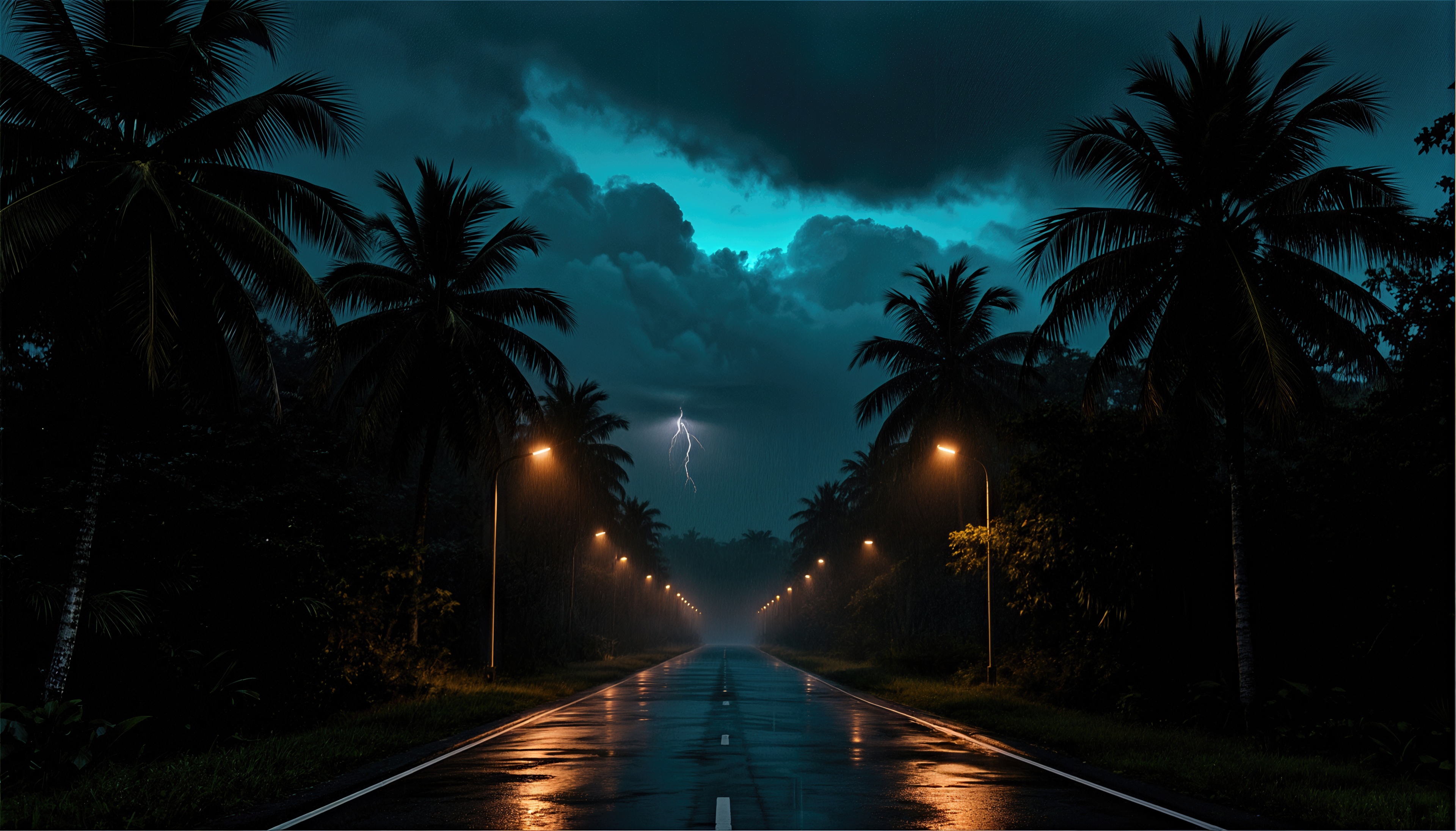 Wallpapers night road tropics on the desktop