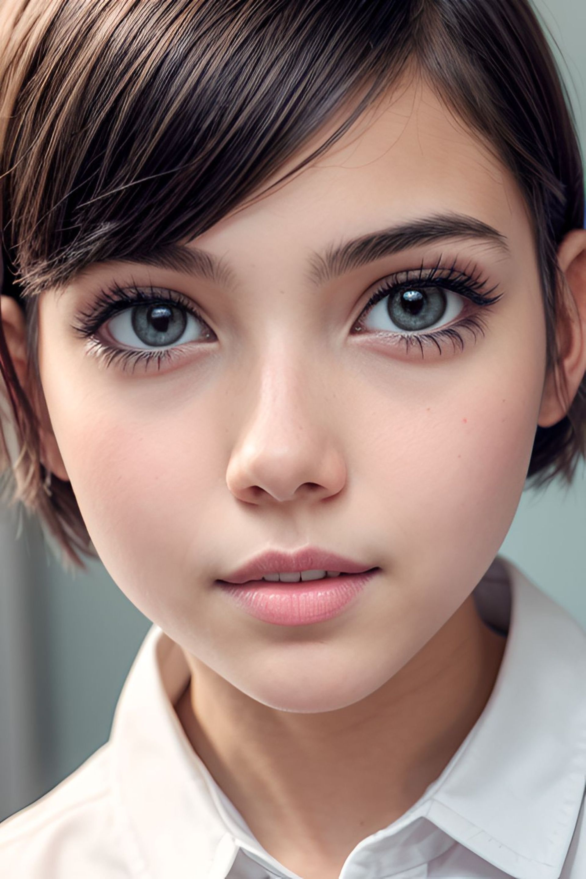 Free photo Beautiful girl, with big eyes, in white blouse, photo