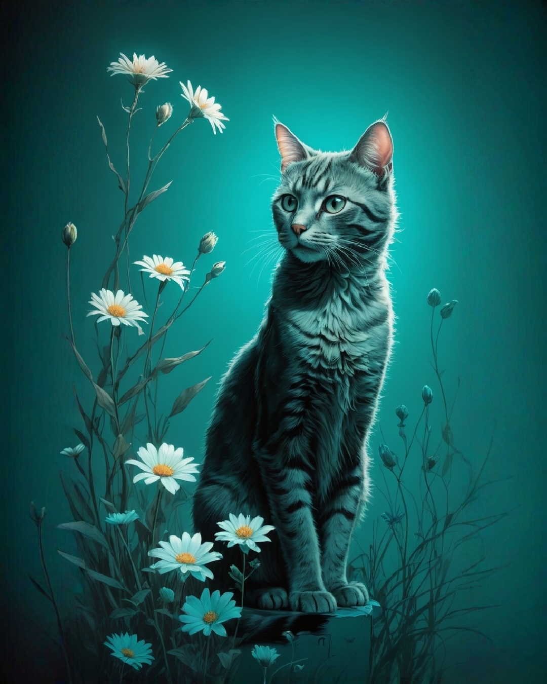 免费照片在花间绿松石背景上的猫