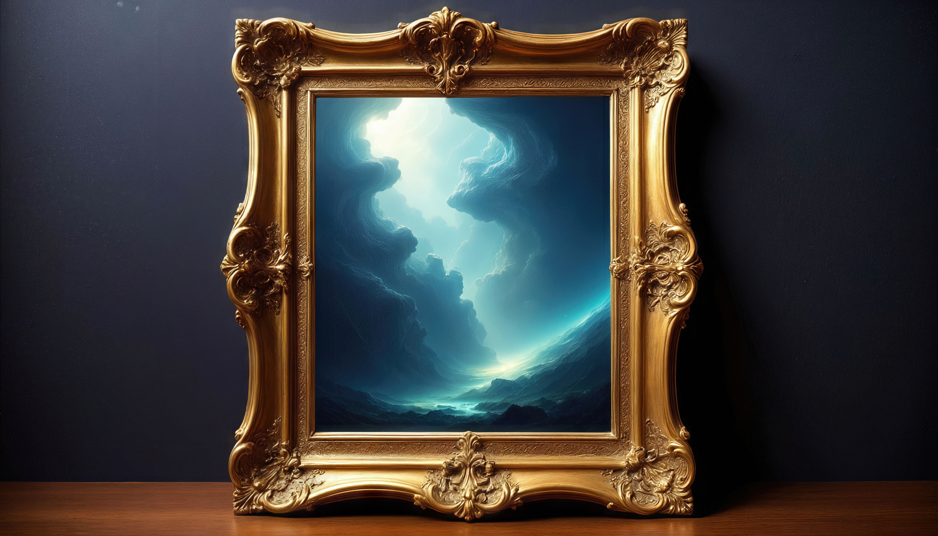 Free photo A golden frame frames a mysterious celestial story.
