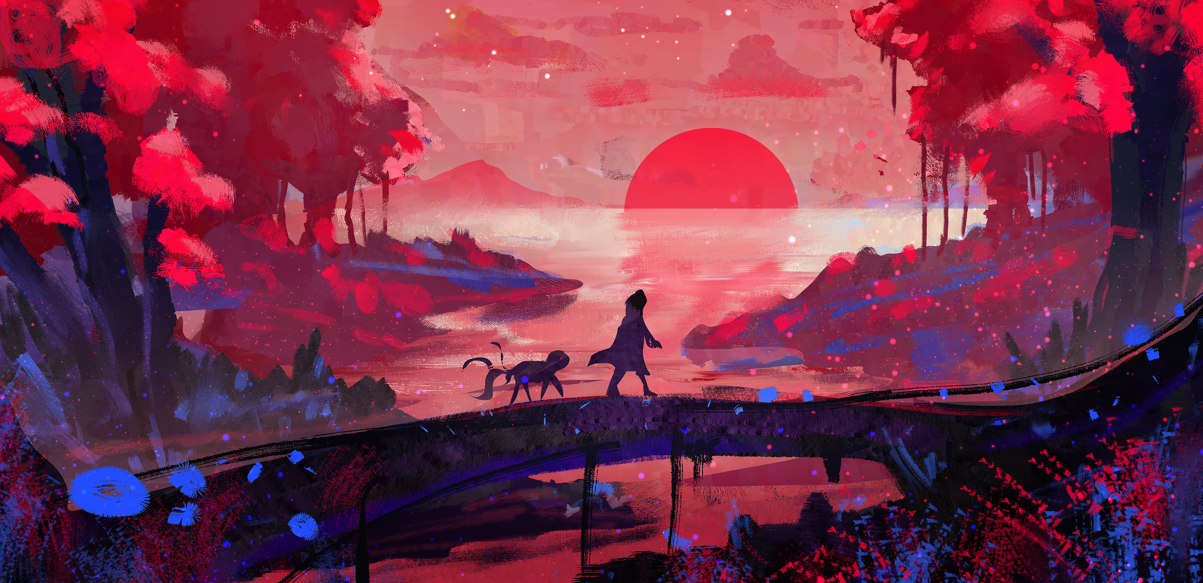 Обои пейзаж художник луна на рабочий стол