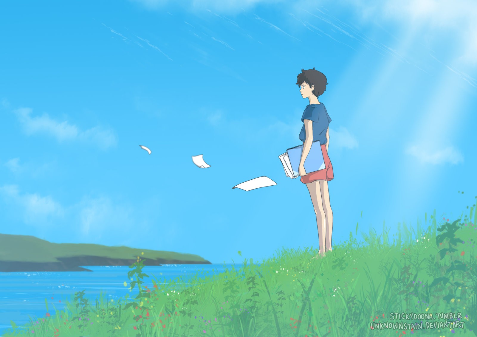 桌面上的壁纸海 动漫女孩 天空