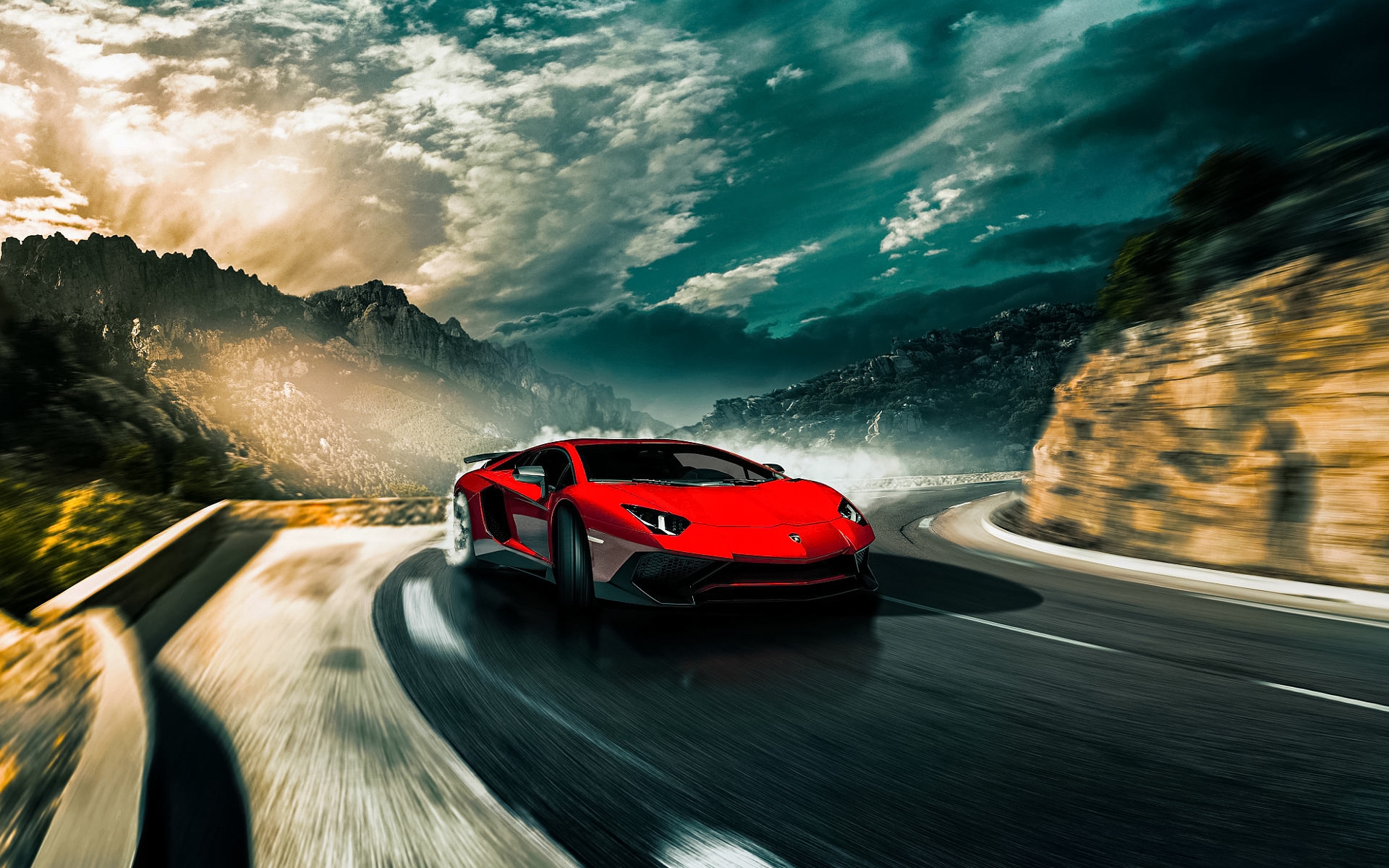 桌面上的壁纸兰博基尼Aventador墙纸 道路 云彩