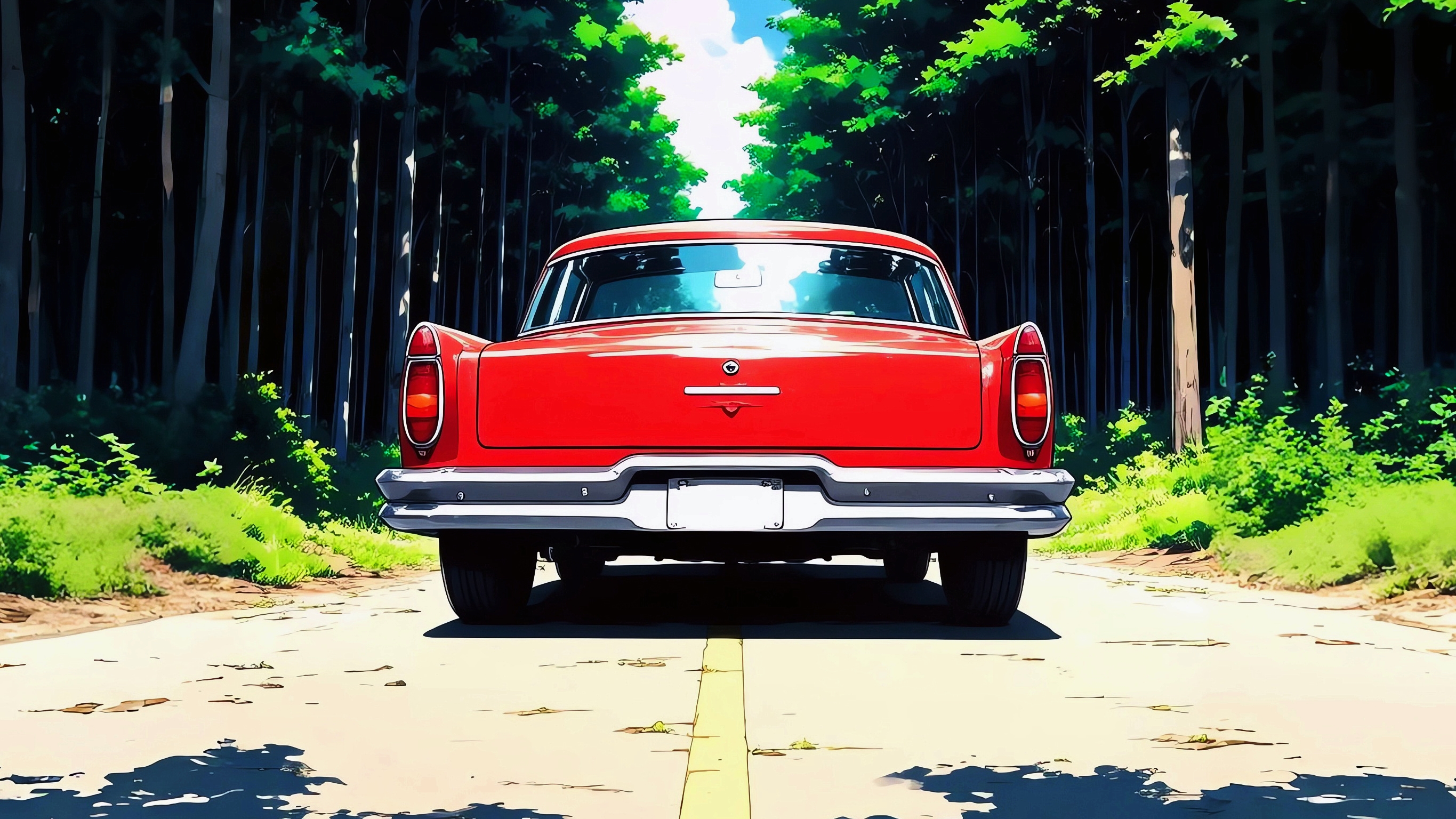 Бесплатное фото Красный автомобиль стоит на дороге задом