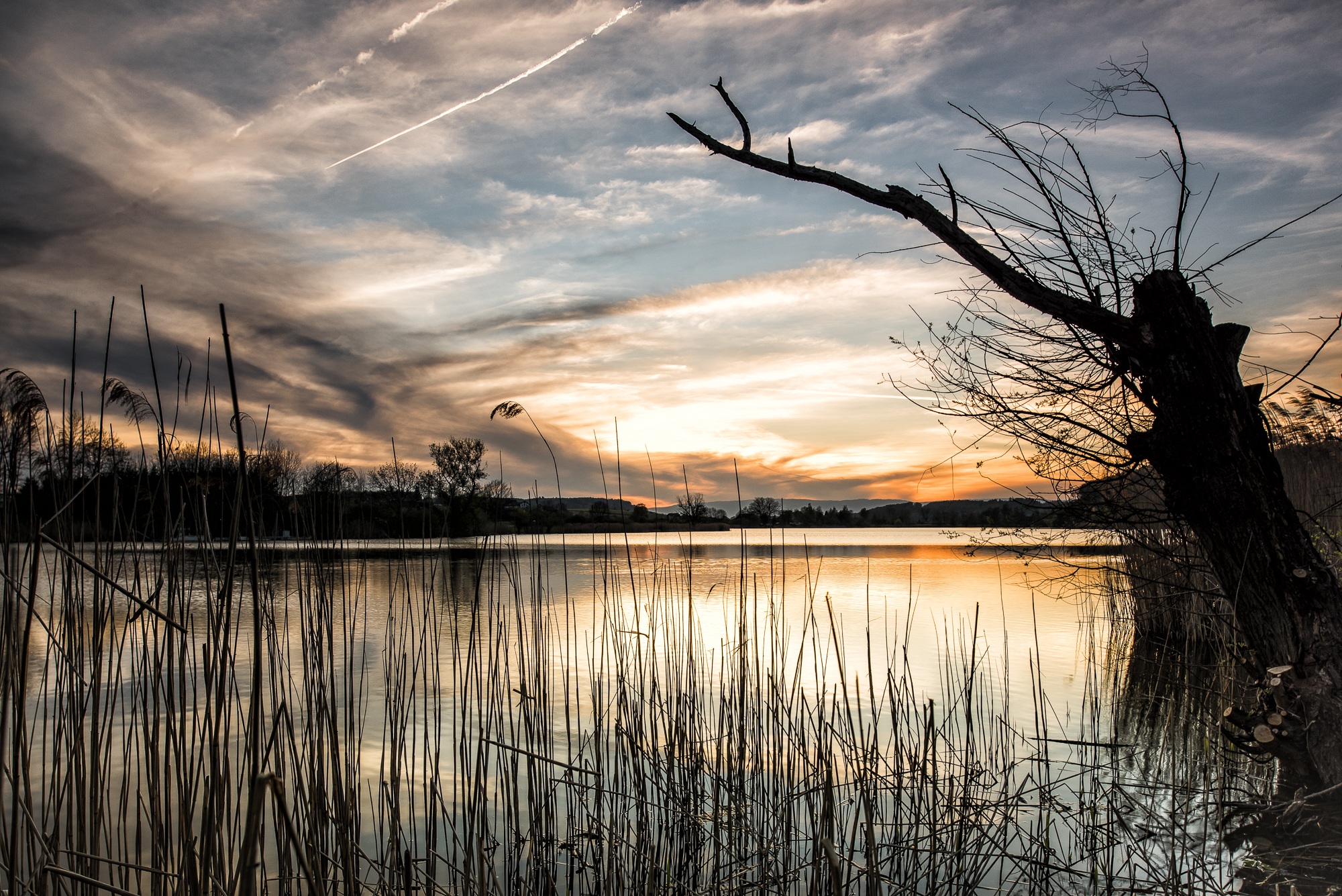 Beautiful sunset on the reservoir