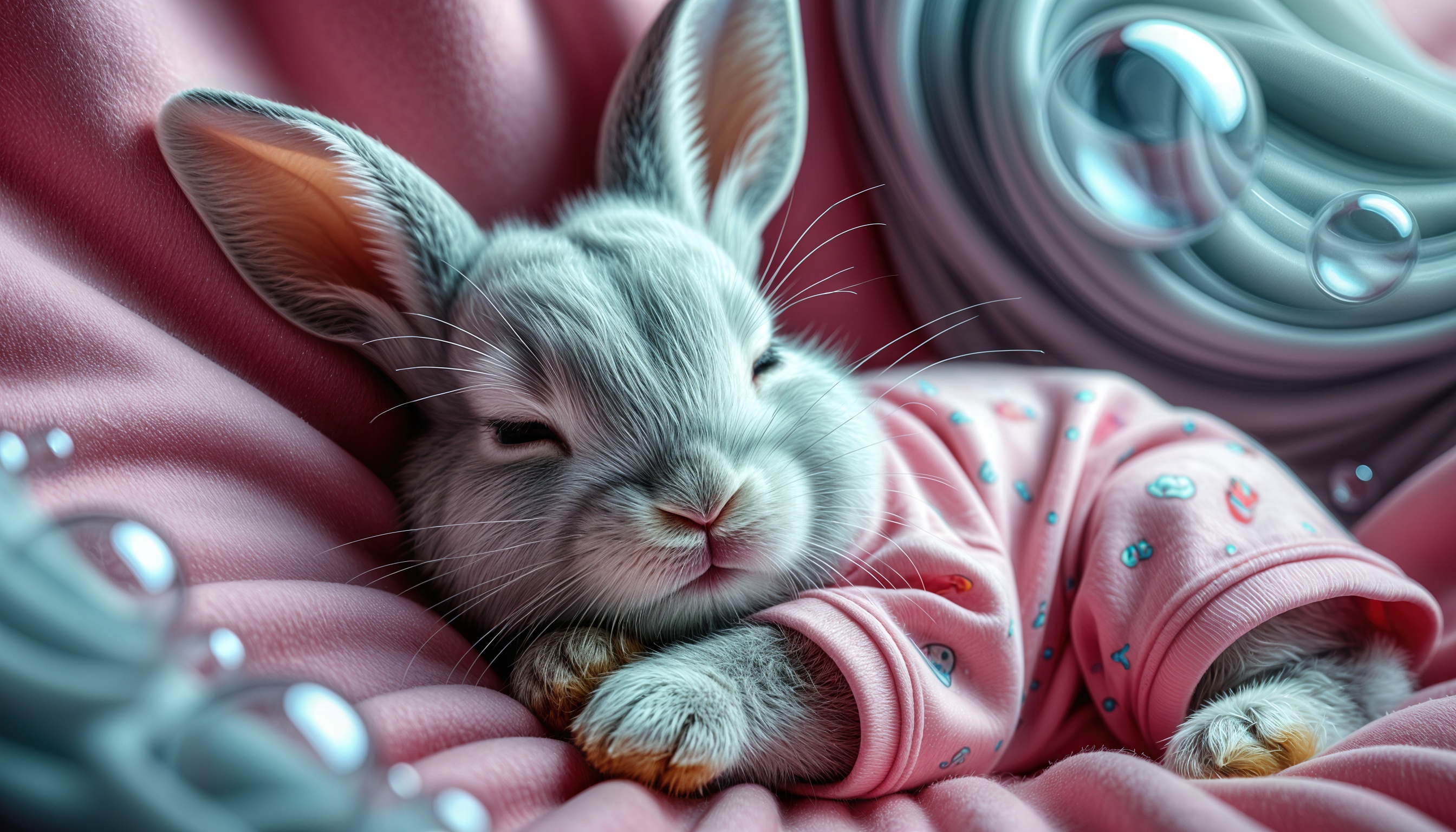 Бесплатное фото Кролик на розовой пижаме с рисунками, уют и милота.