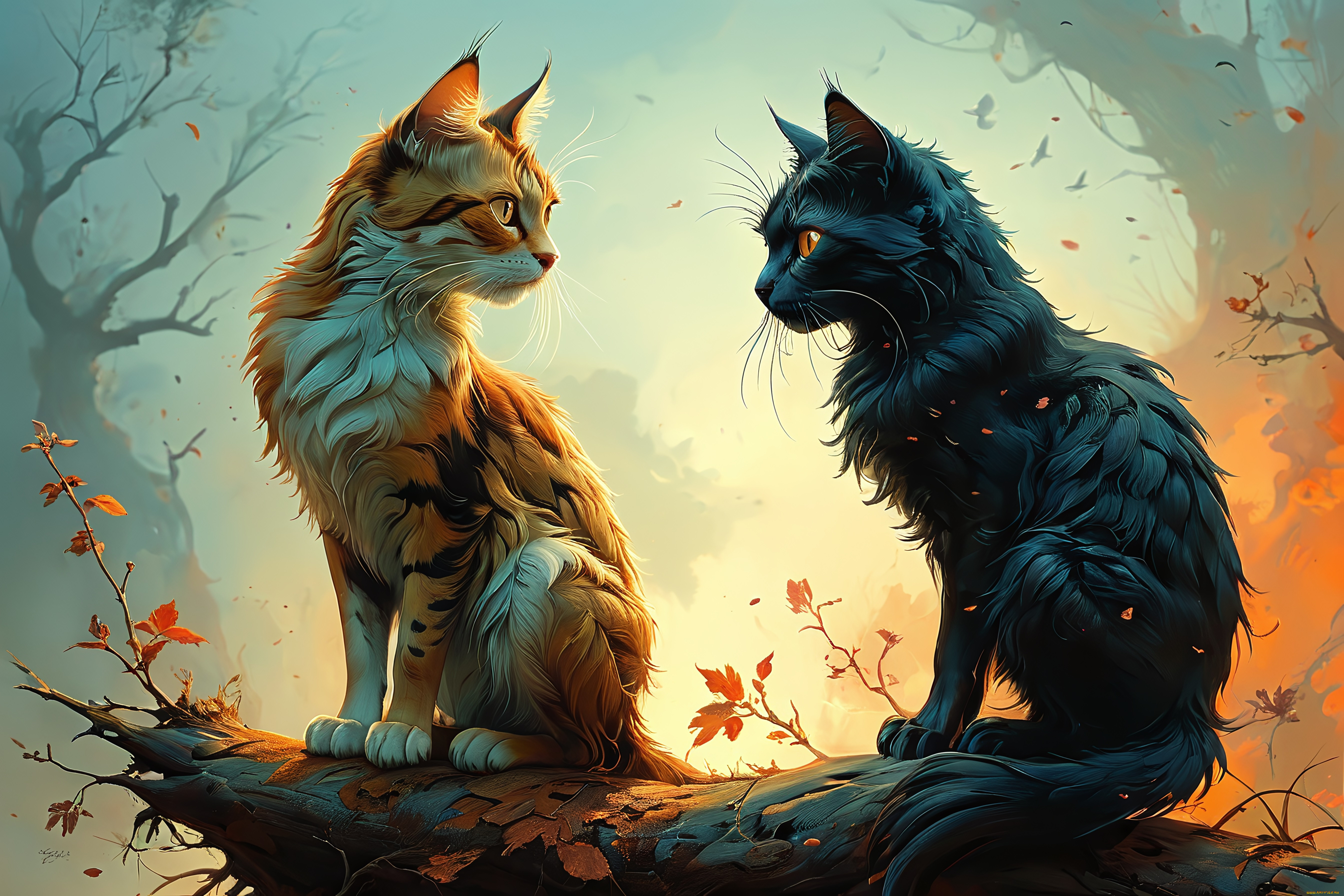 Встреча двух котов в лесу