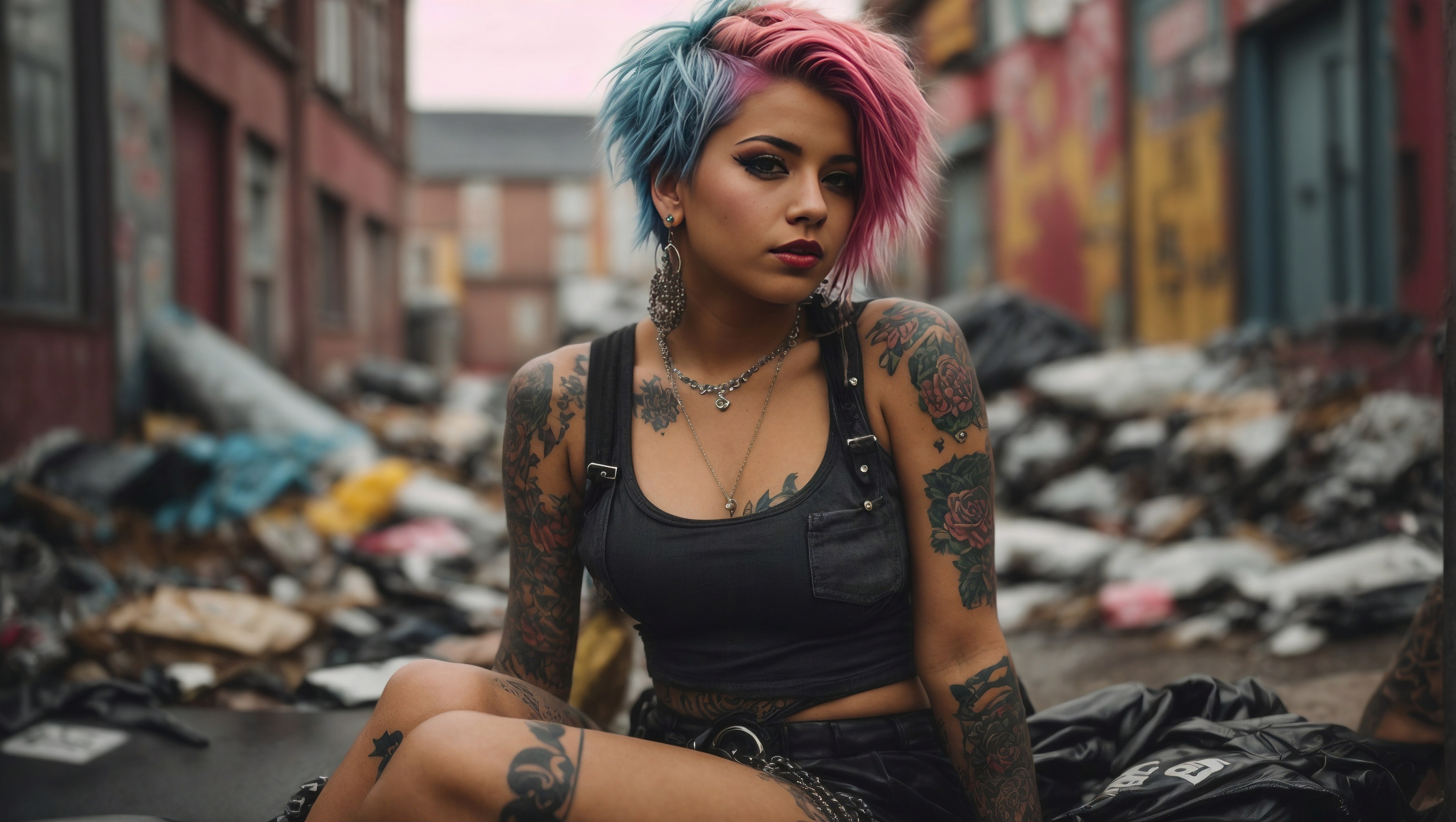 Girl with piercings poses for the camera