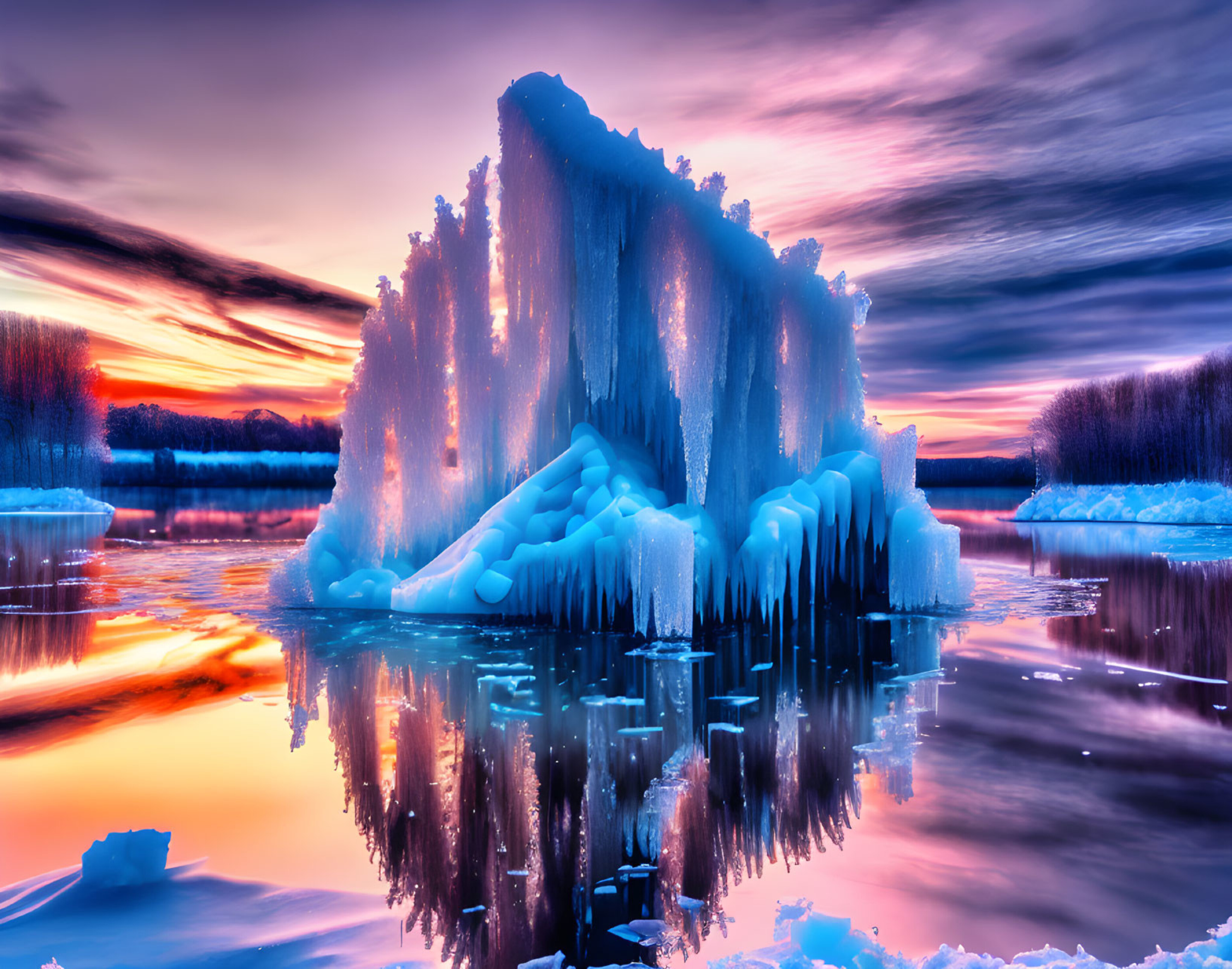 Free photo Dawn over the lake in winter