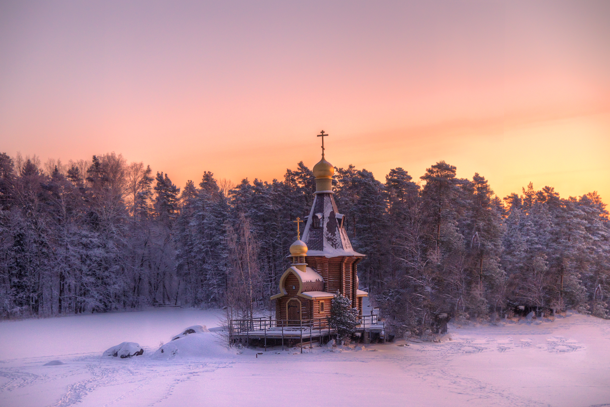 Wallpapers Wallpaper Temple of St Andrew the First-Called on Vuoksa in winter Leningrad Region winter on the desktop