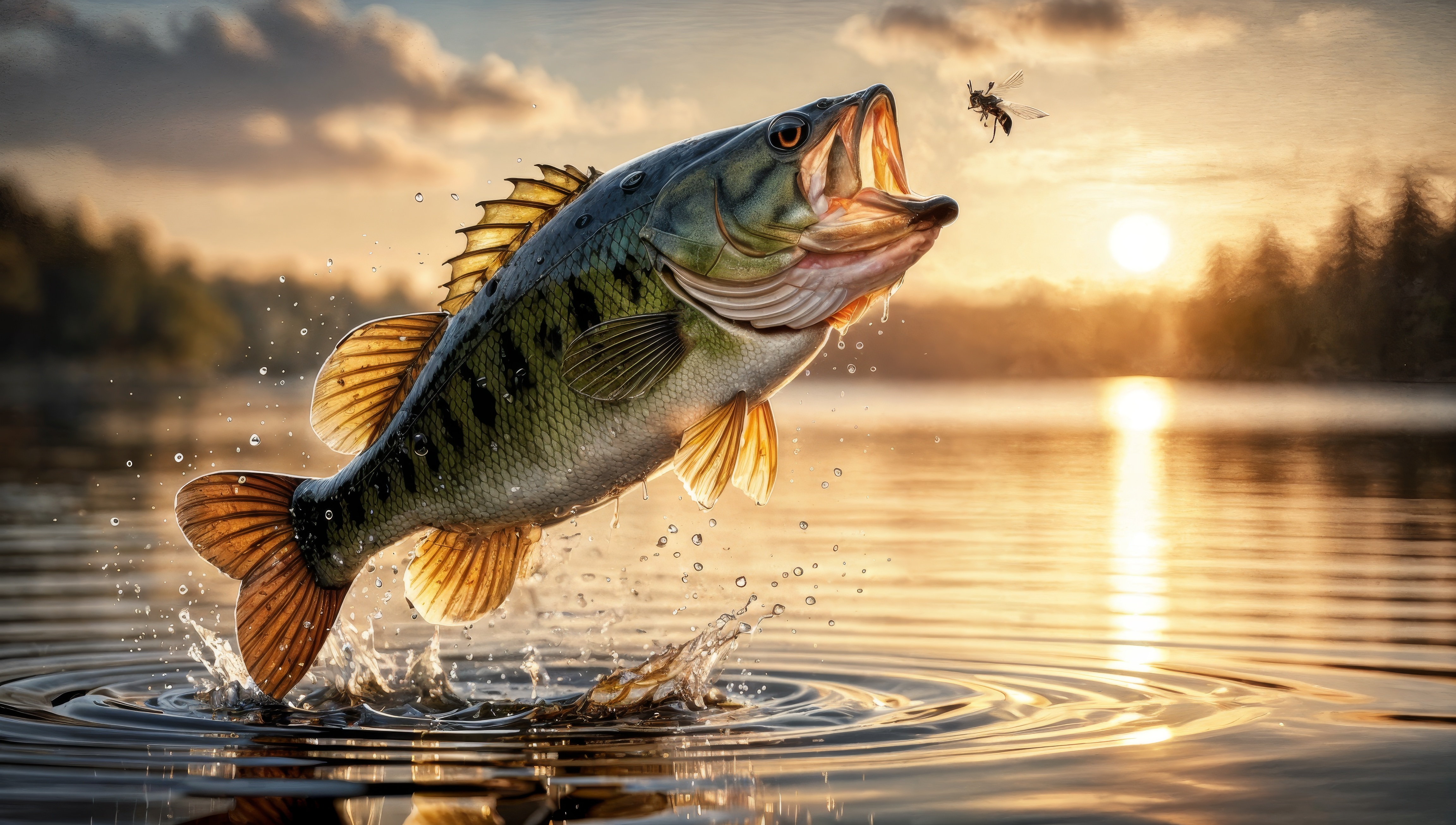 Бесплатное фото Рыба, прыгающая в воде во время заката