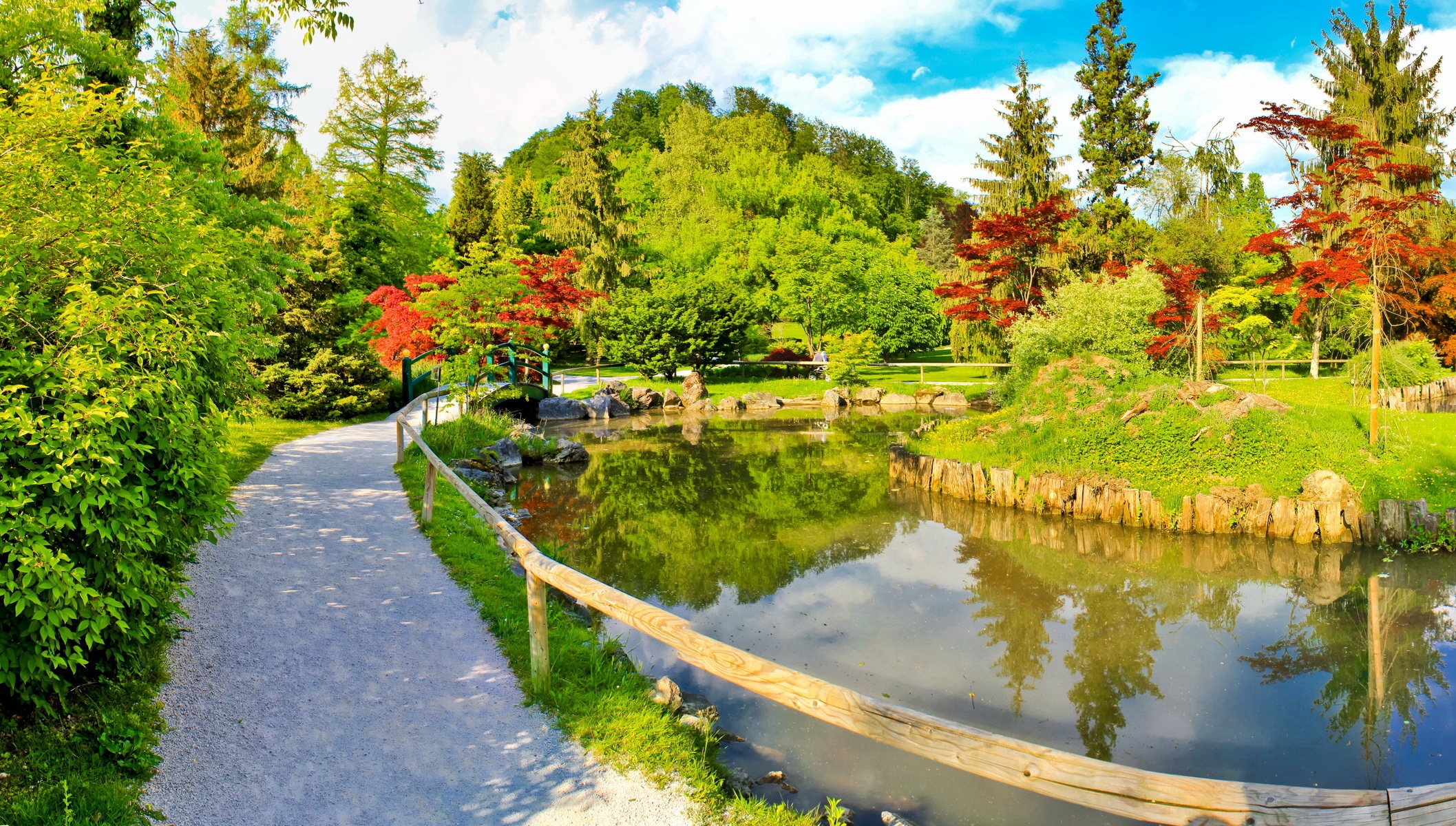 Free photo Summer garden with a river