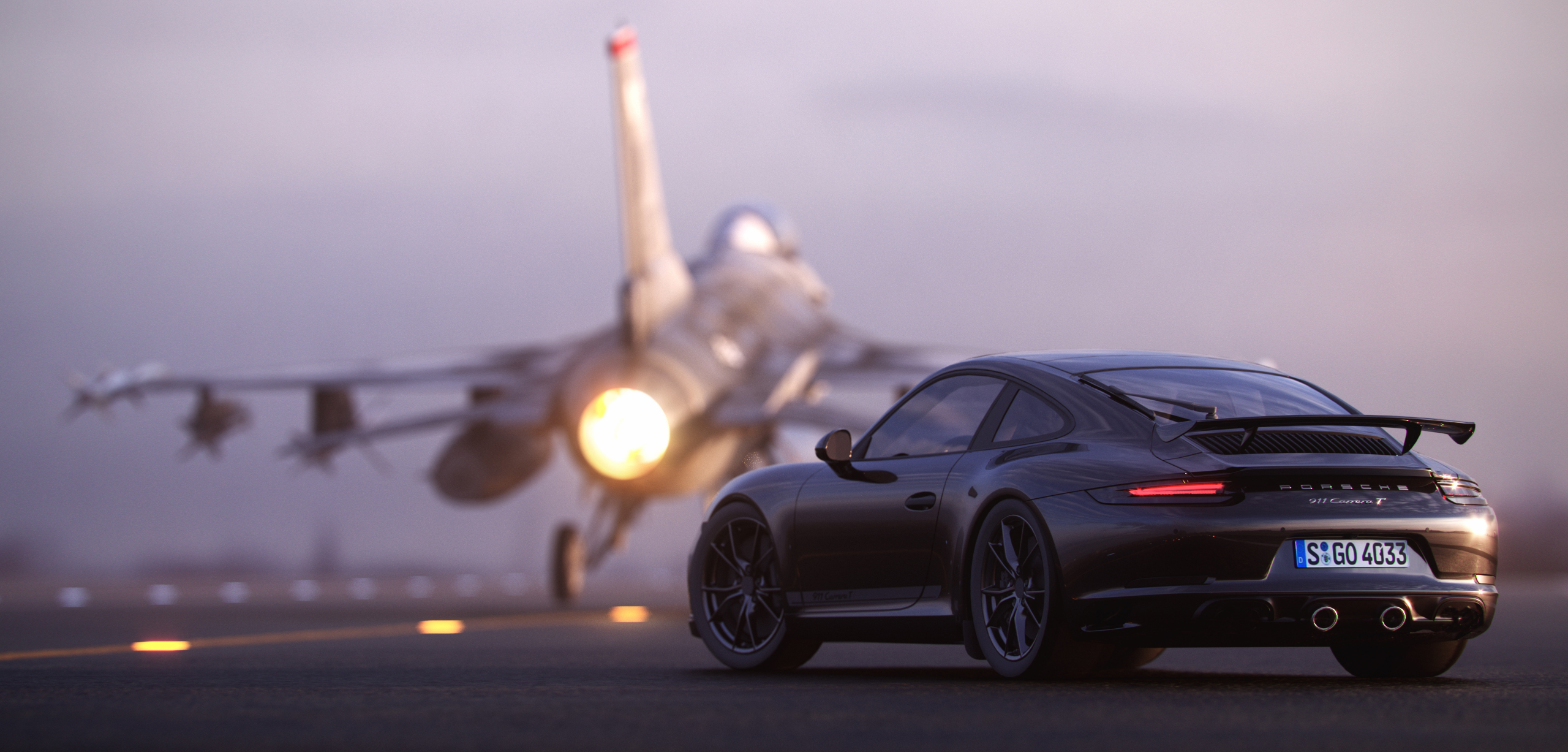 Free photo Porsche Carrera by the airplane