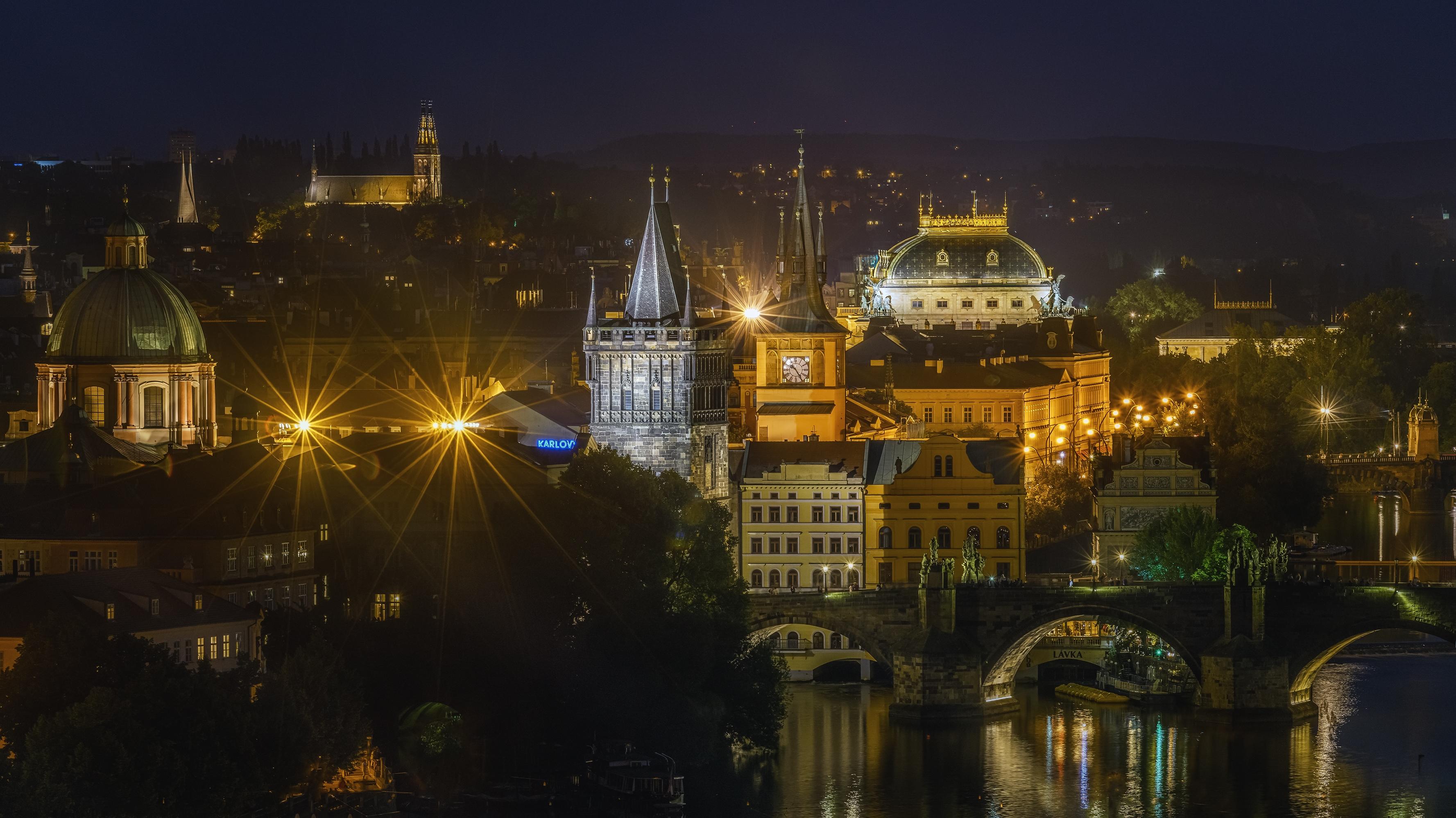 Wallpapers night city Prague view from above on the desktop