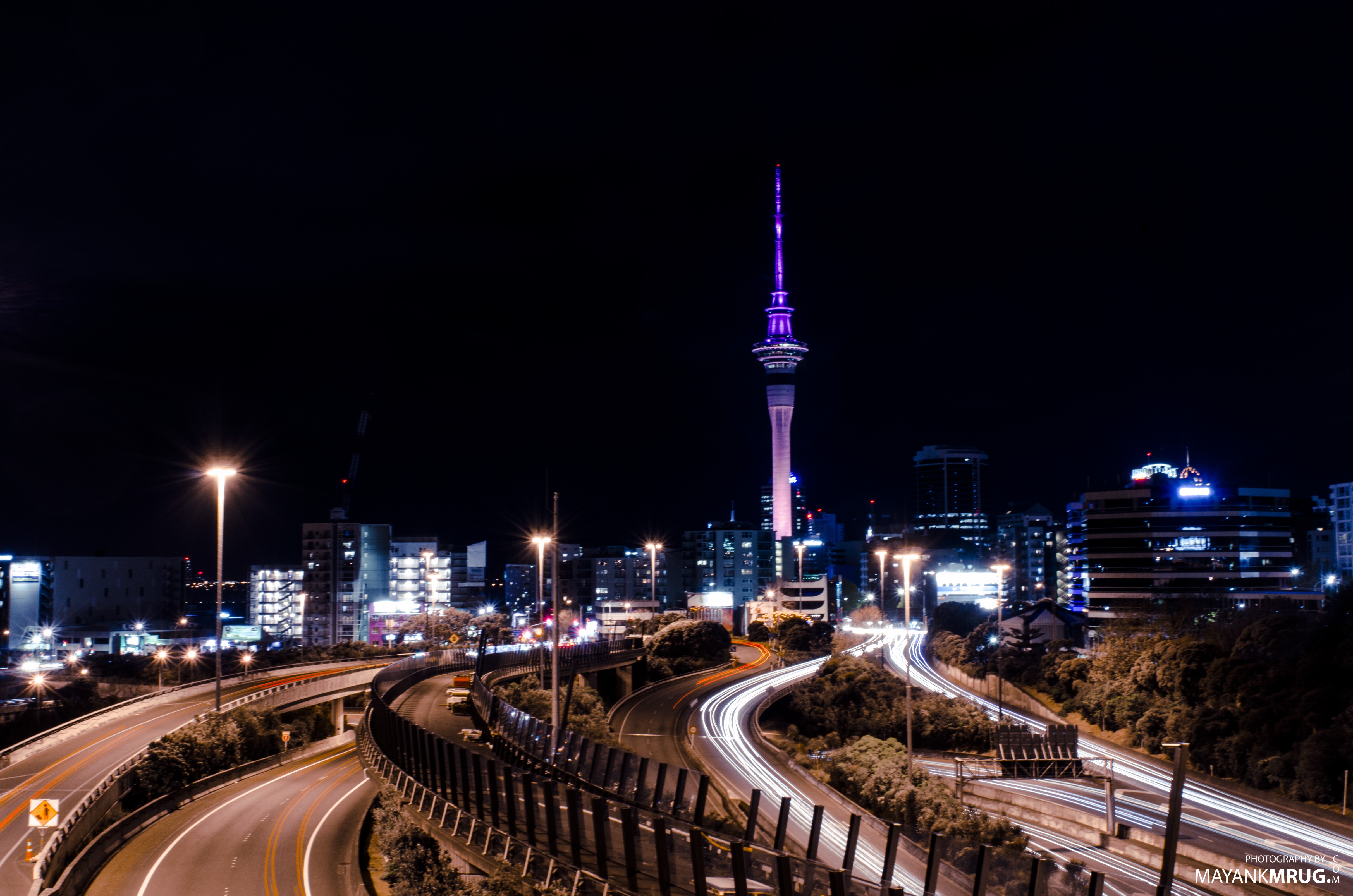 Free photo Light trails on Auckland Motorway