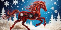 Стилизованная лошадь в технике квиллинг на зимнем фоне.