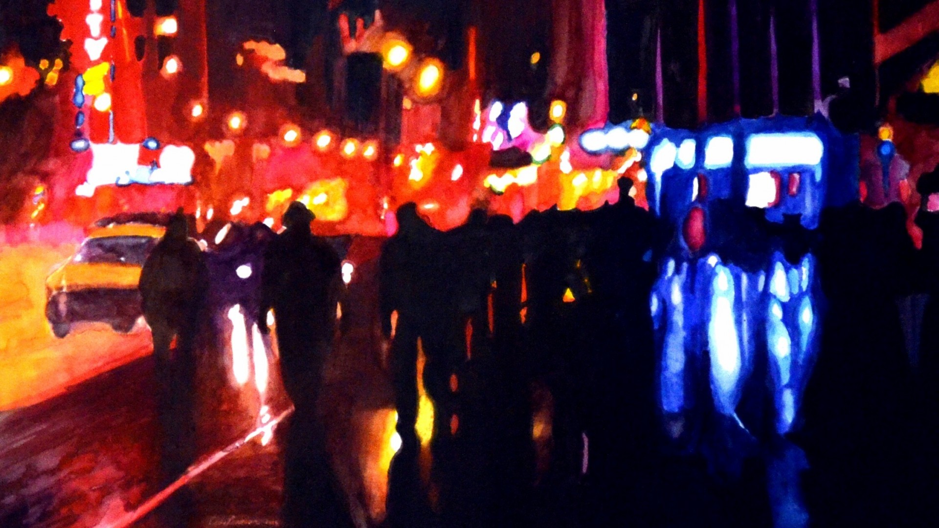 Обои ночь огонь толпы на рабочий стол