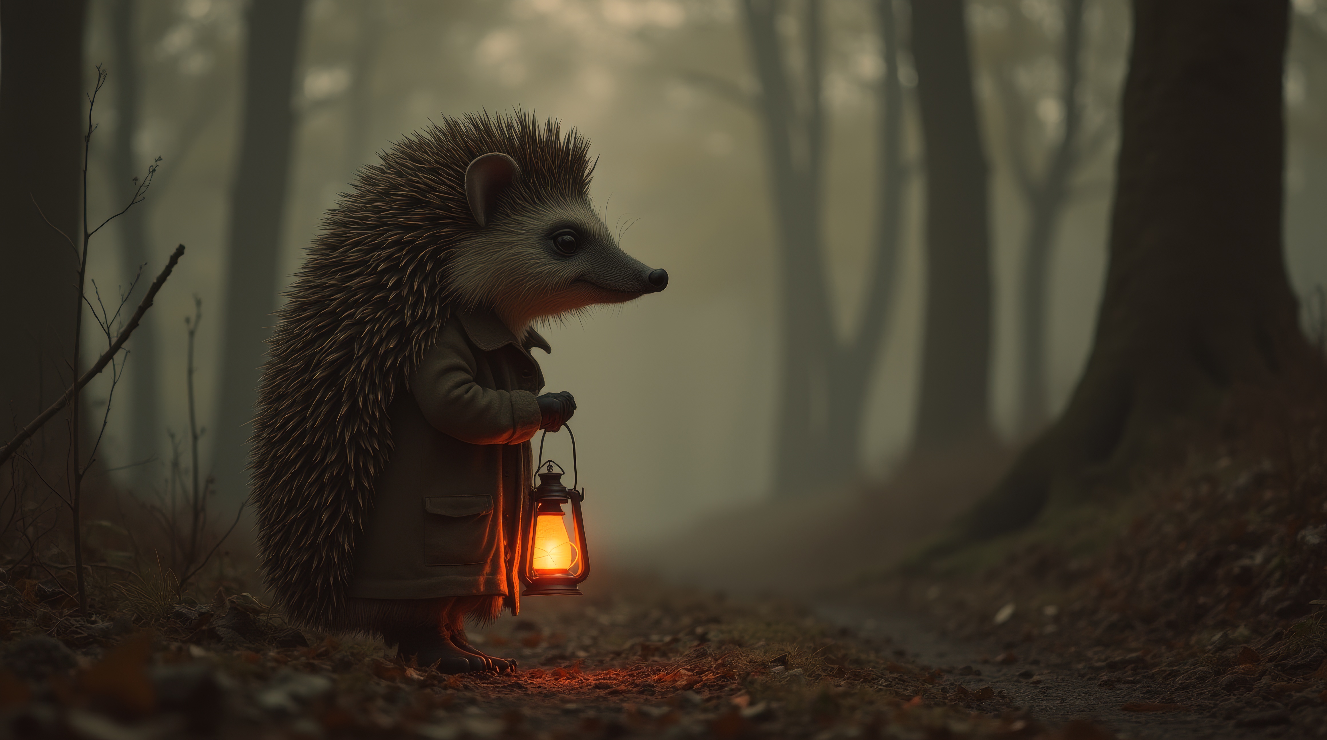 Бесплатное фото В лесу у живой изгороди стоит фонарь.