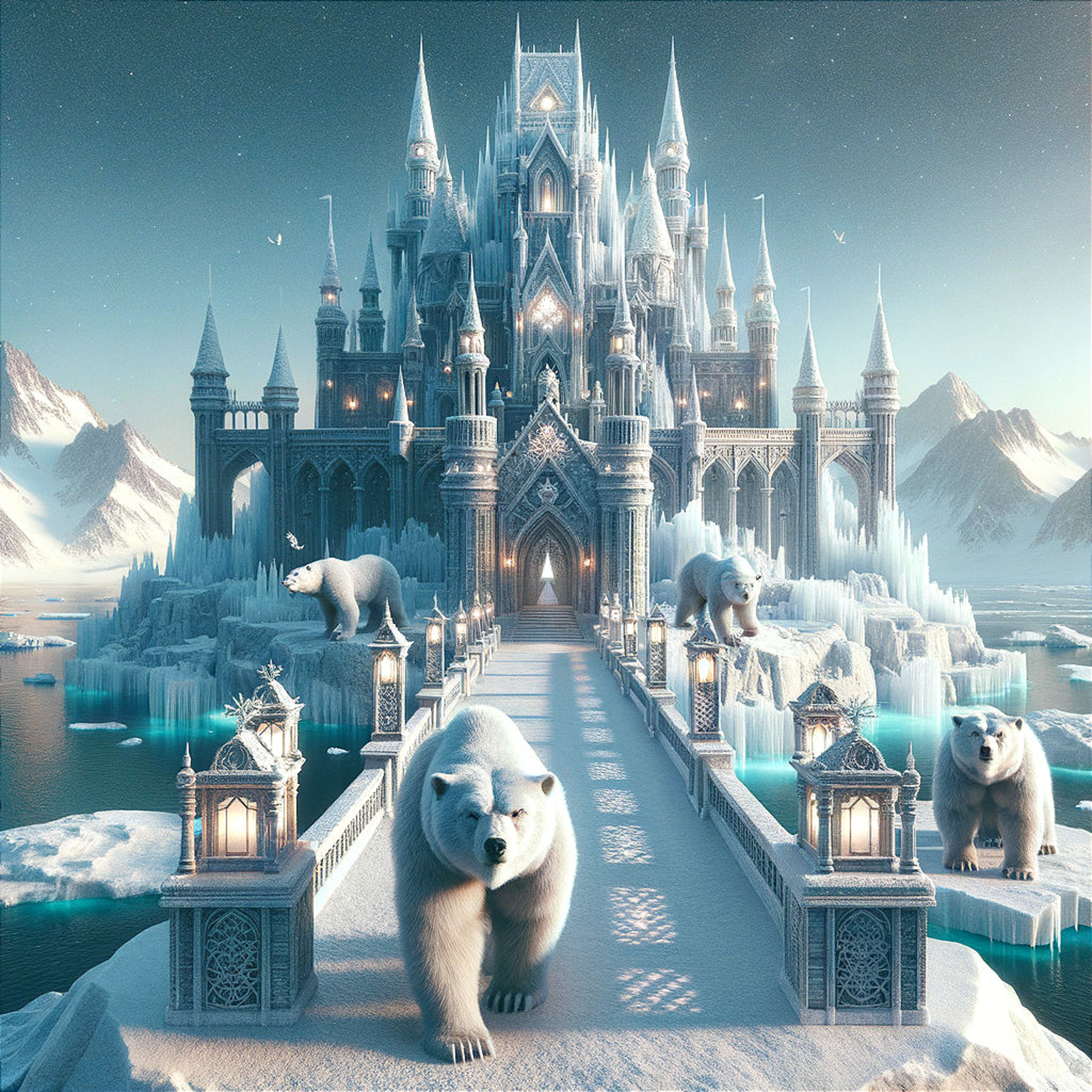 Free photo Bears near a frozen castle