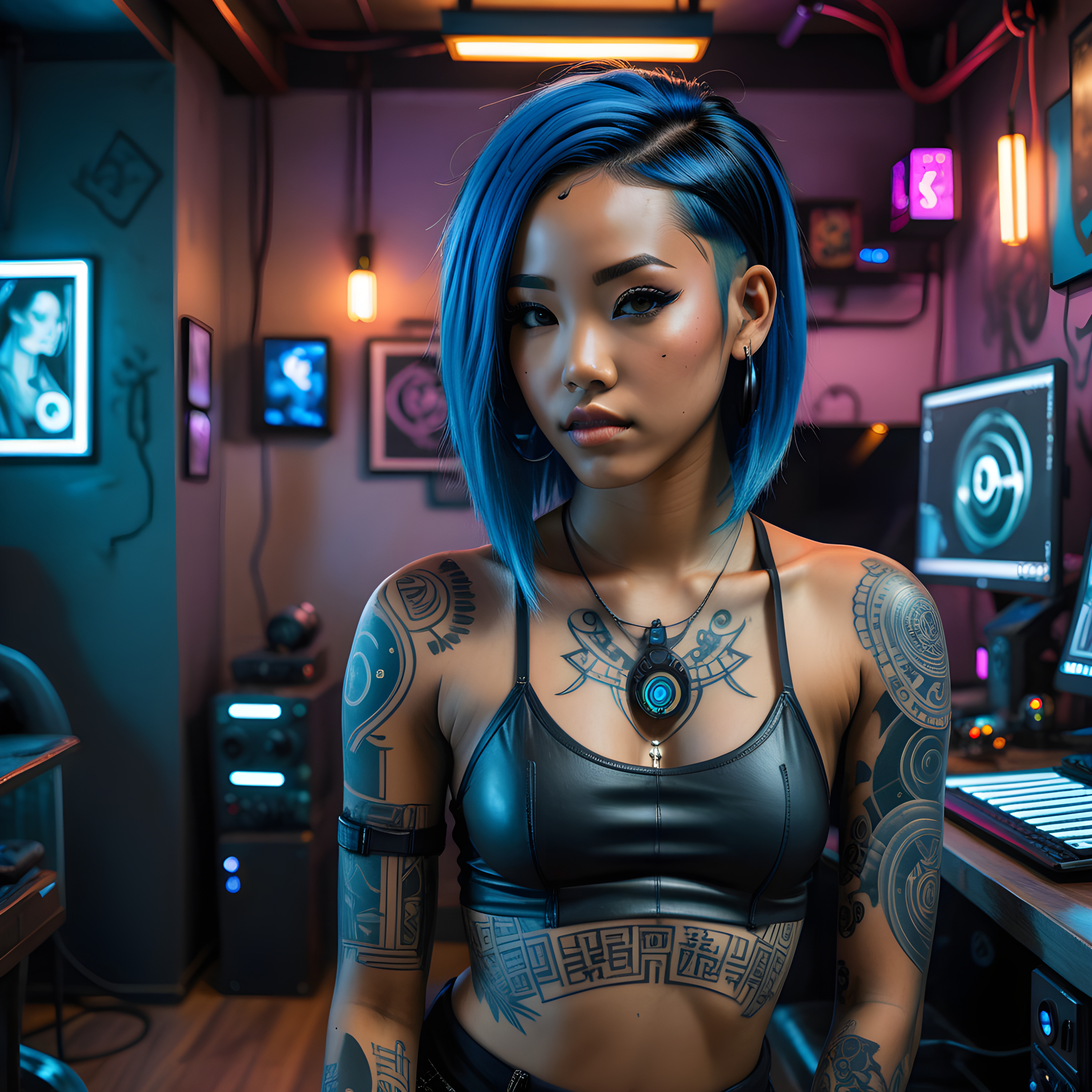 Blue-haired Asian girl