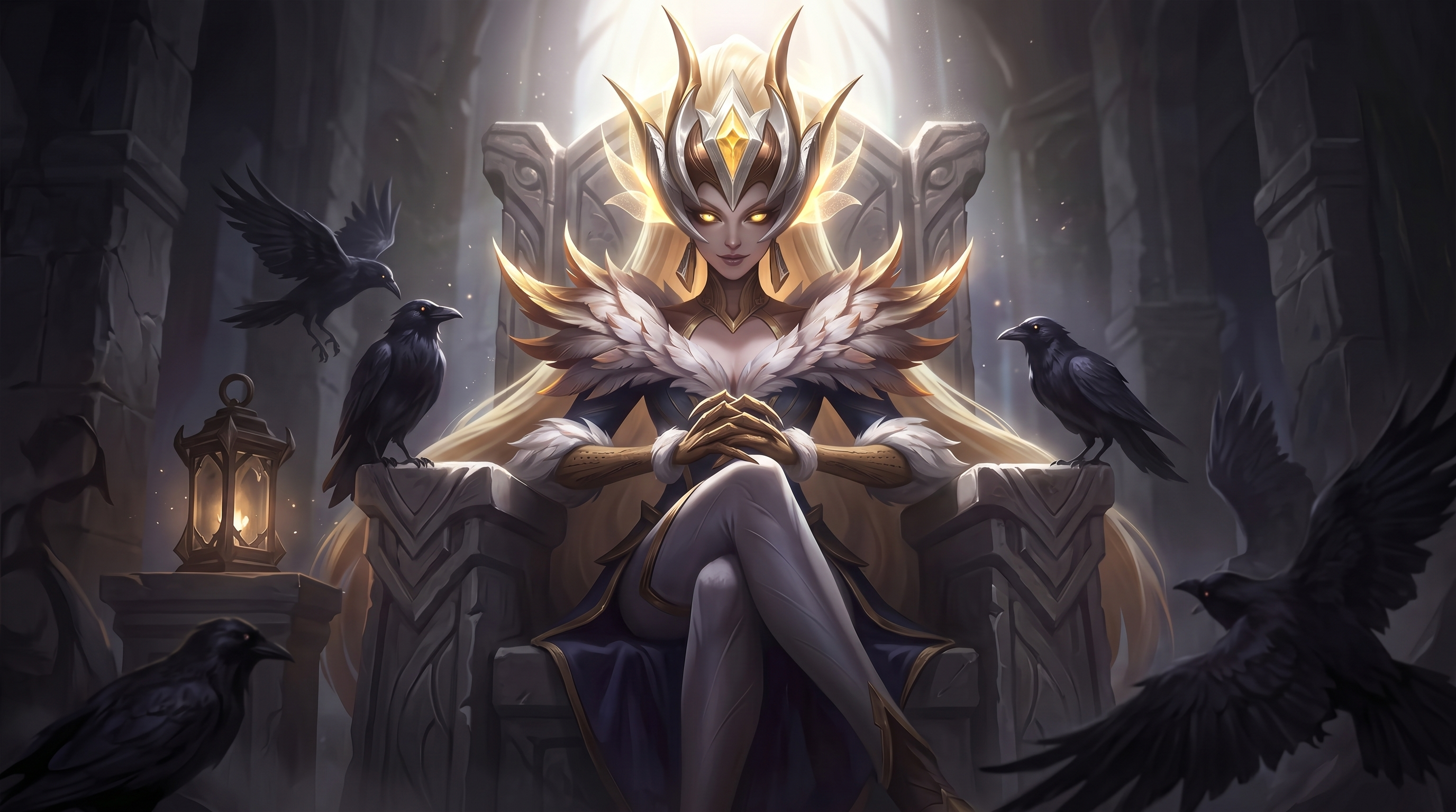 Free photo The Raven Queen on the stone throne