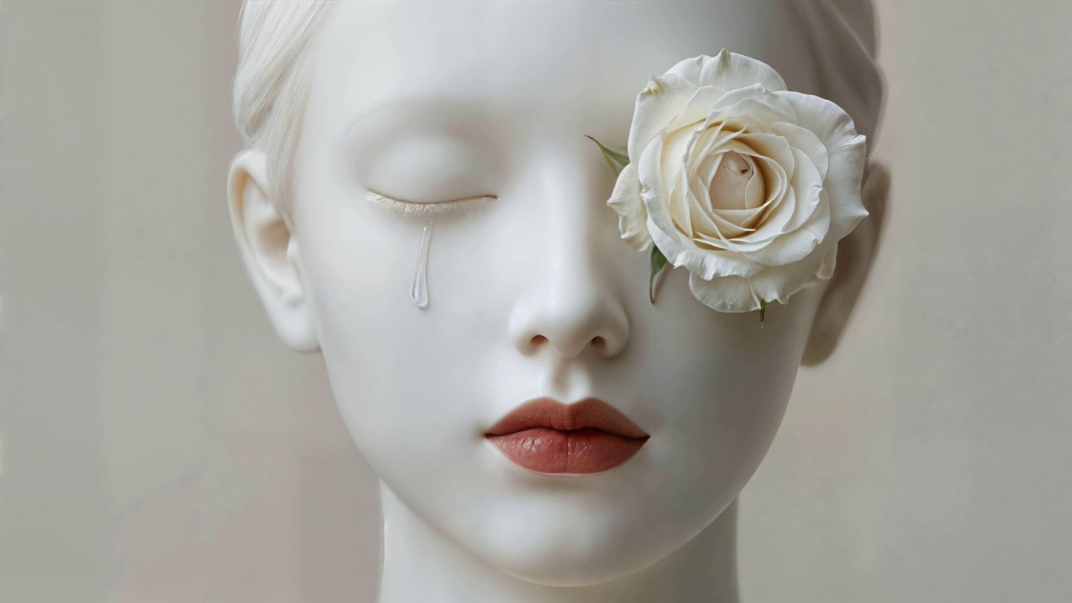 Бесплатное фото Там изображено белое лицо манекена с розочками на лбу