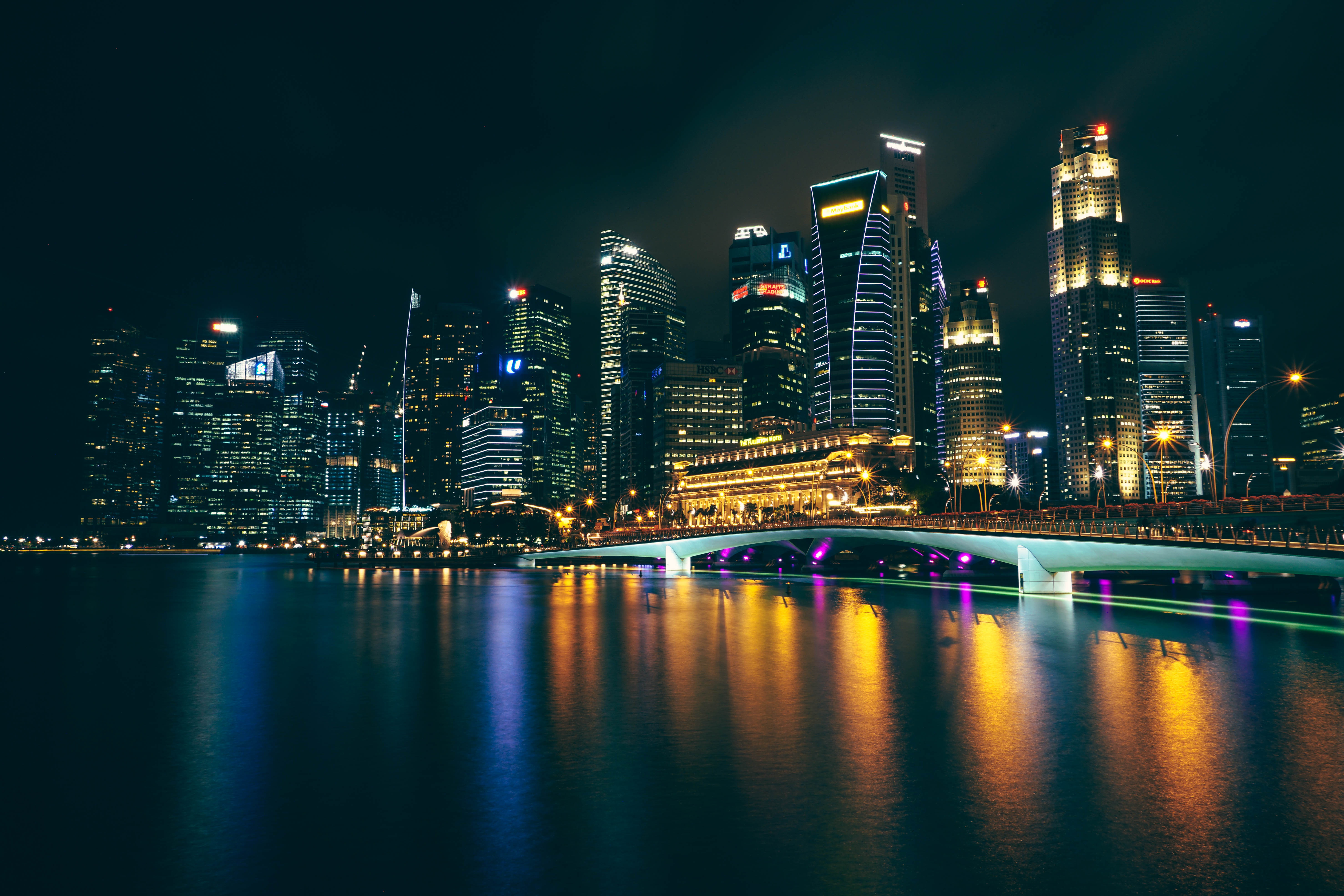 Free photo Night Asia and skyscrapers on the shore