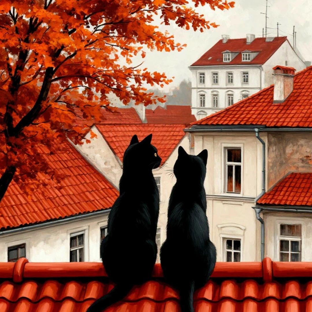 Два кота на крыше