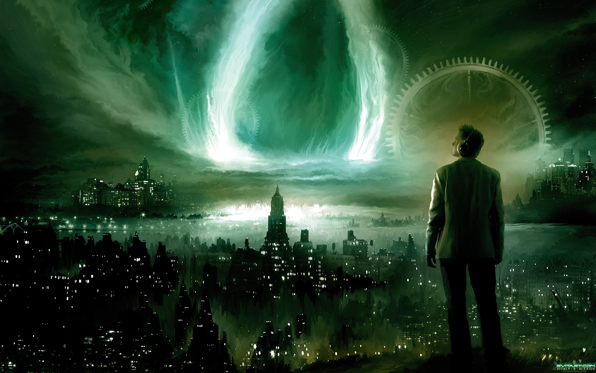 Обои солнечный свет ночь футуристический на рабочий стол