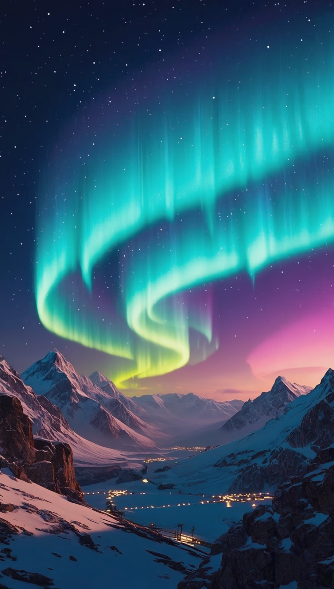 Wallpaper on your phone live cover in vc winter landscape with northern lights.