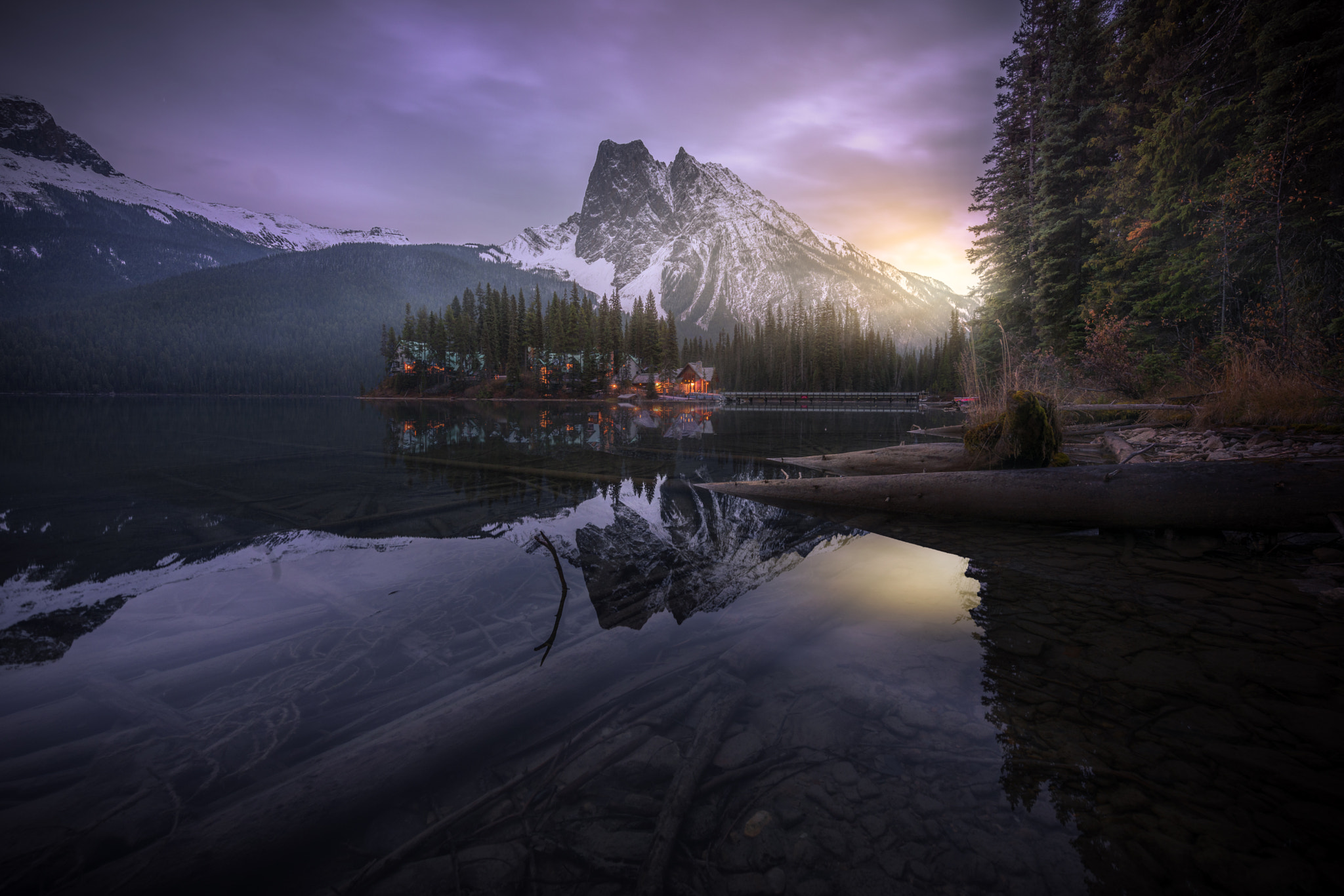 Wallpapers trees Emerald Lake night on the desktop