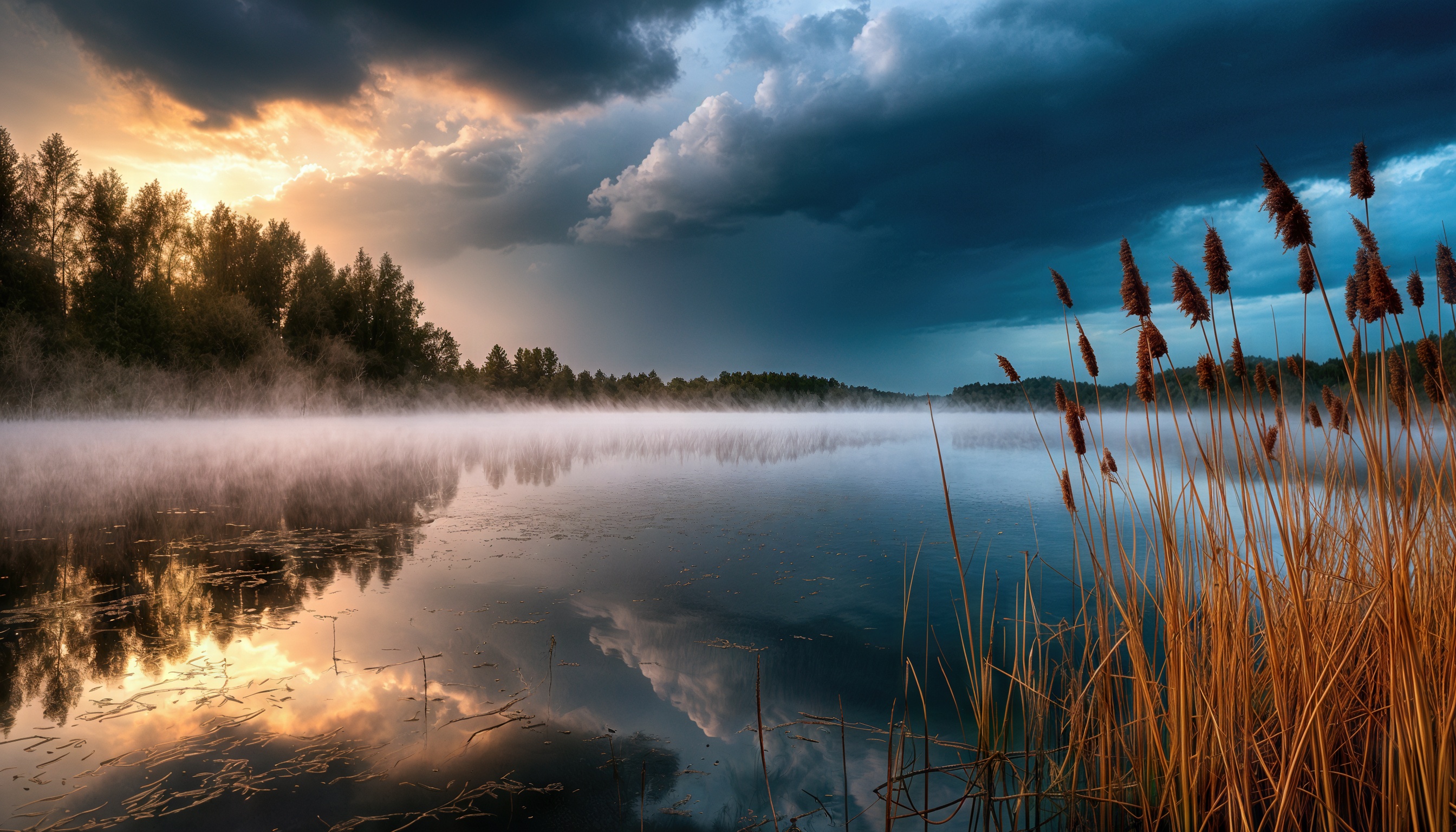 Бесплатное фото Леушинский туман и озеро, известное как Проточное озеро.