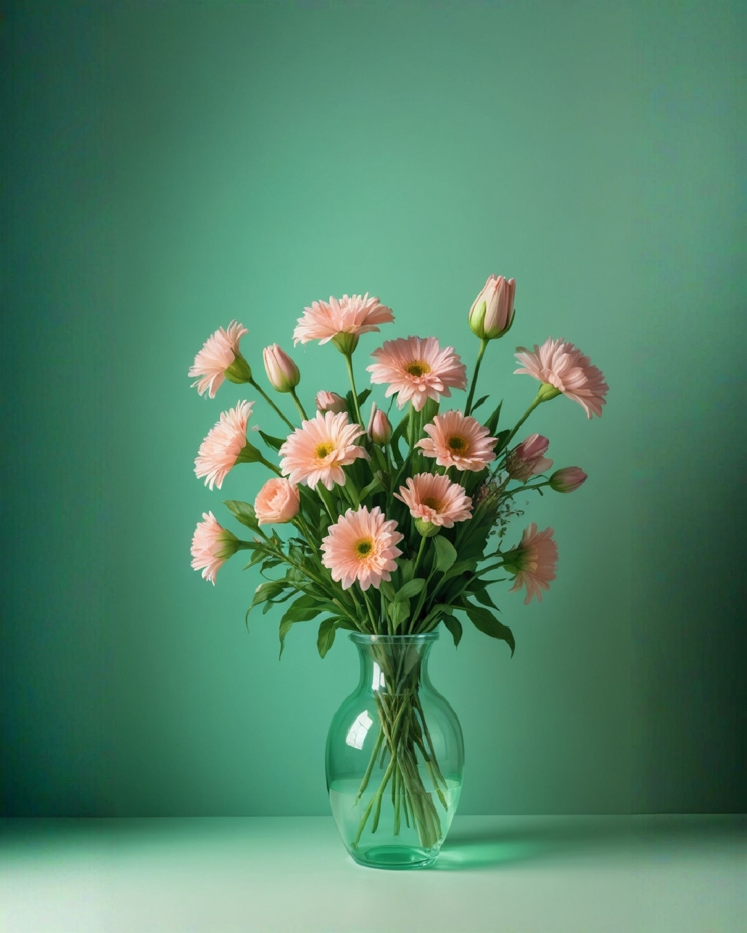 Бесплатное фото Красивый букет розовых гербер в стеклянной вазе