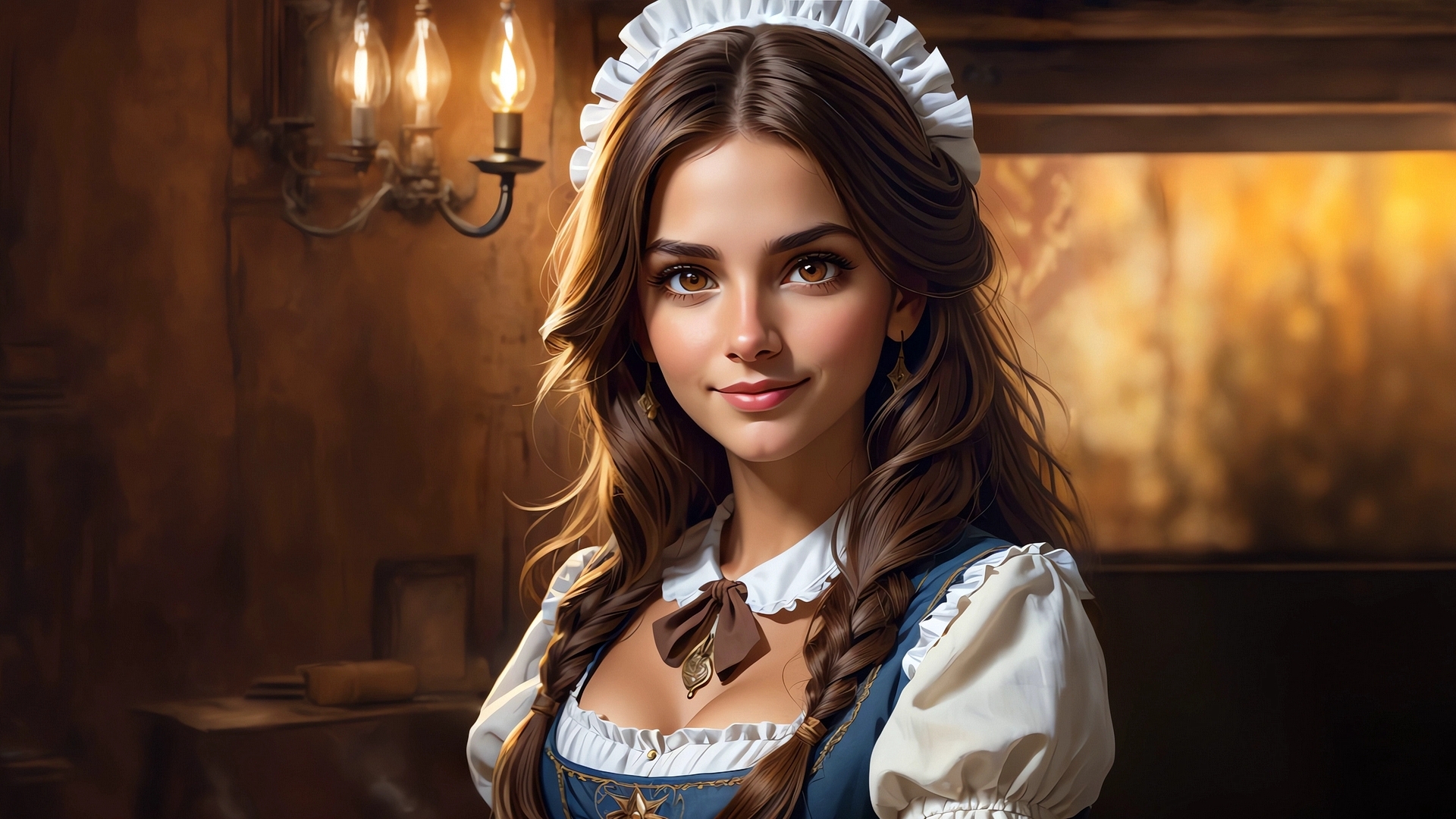 Бесплатное фото Портрет девушки горничной в комнате