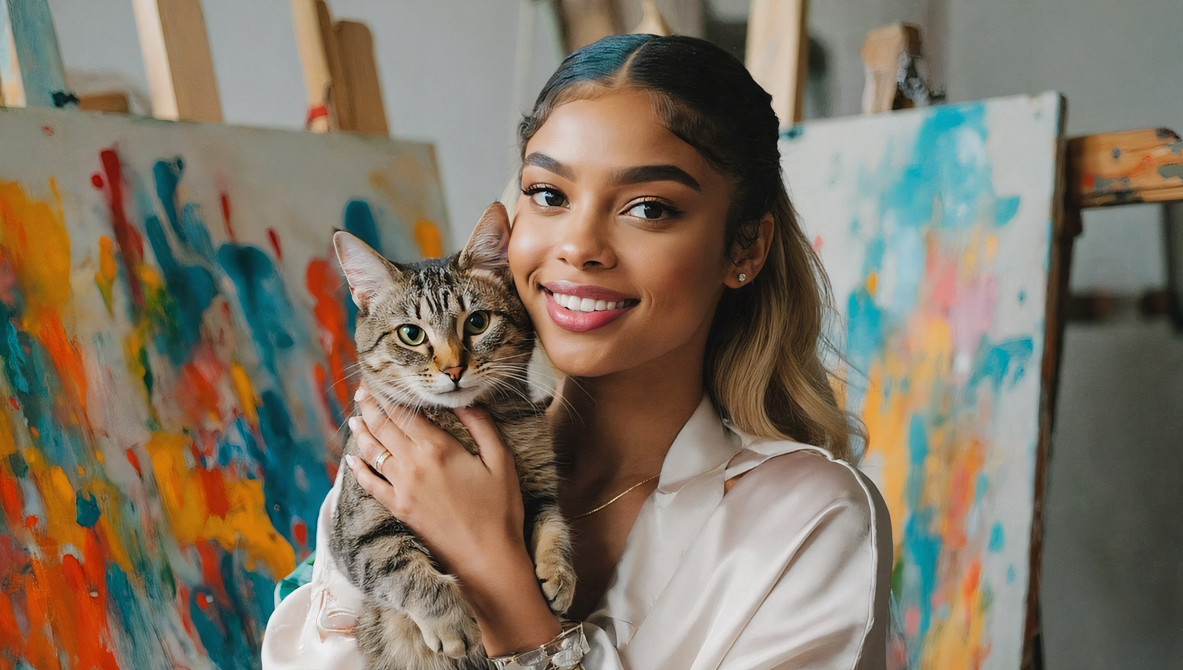 Wallpaper on desktop, cats, girls posing for a photographer in the early morning, young, blue-eyes