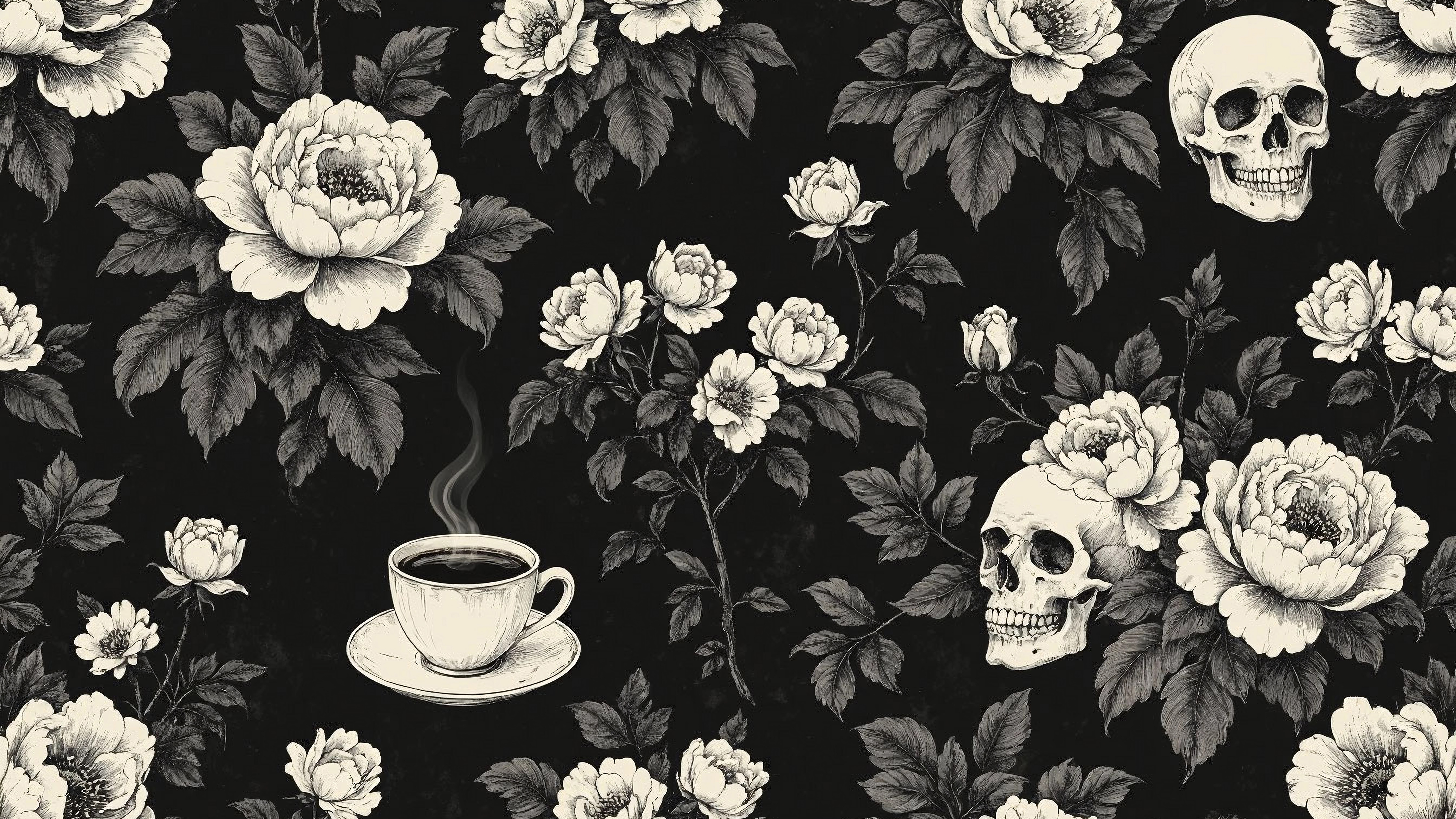 免费照片头骨和咖啡。