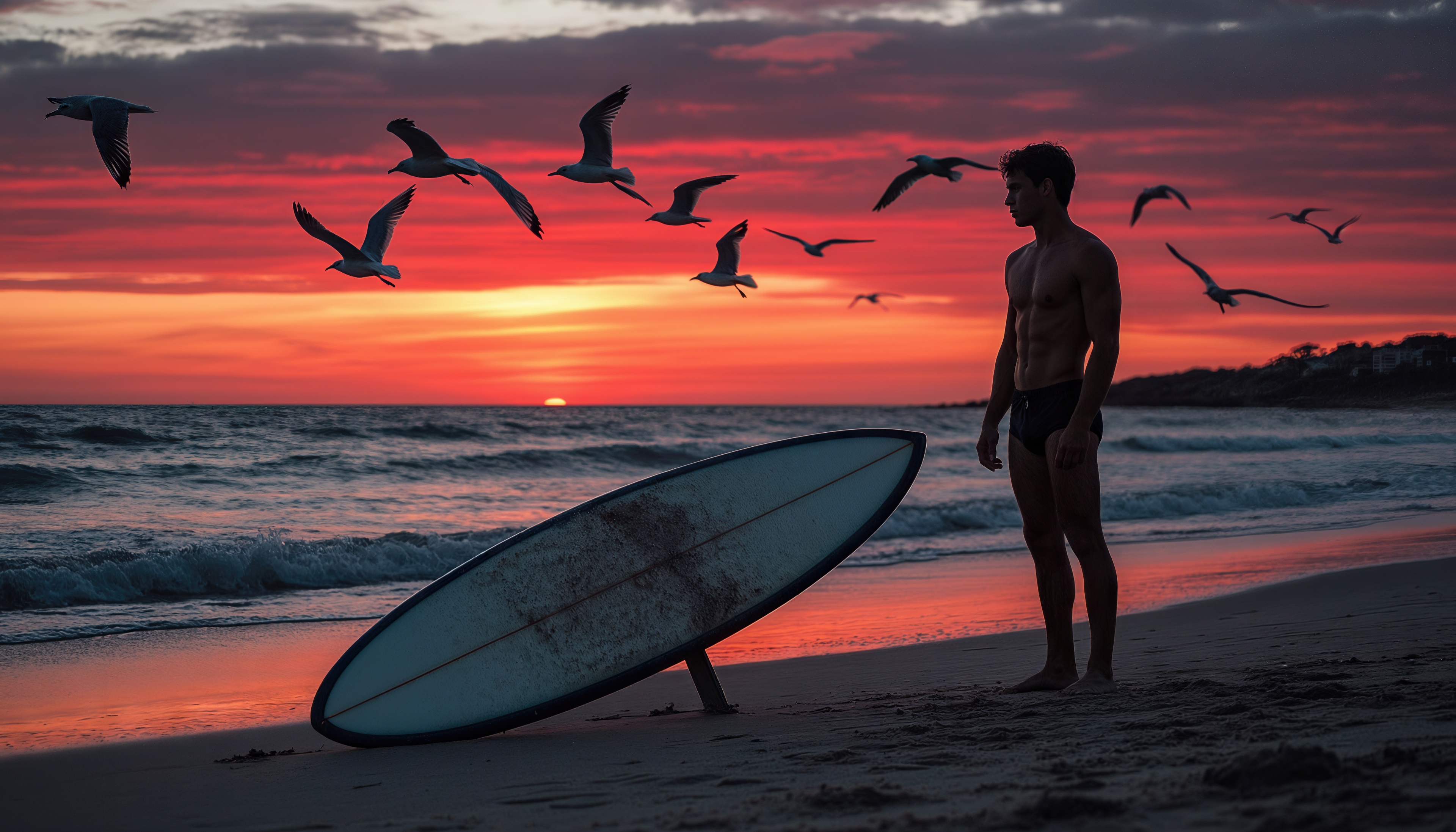 Wallpapers sunset sea surfer on the desktop